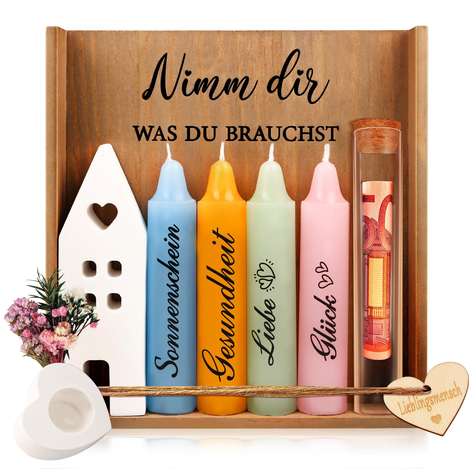 TUZELIYA Geschenke für Frauen Beste Freundin Geschenk | Lieblingsmensch | Perfekte Kerzen Geschenkset mit Kerzenständer | Geschenke Mama Schwester Kollegin | Geburtstagsgeschenk | Handgefertigt