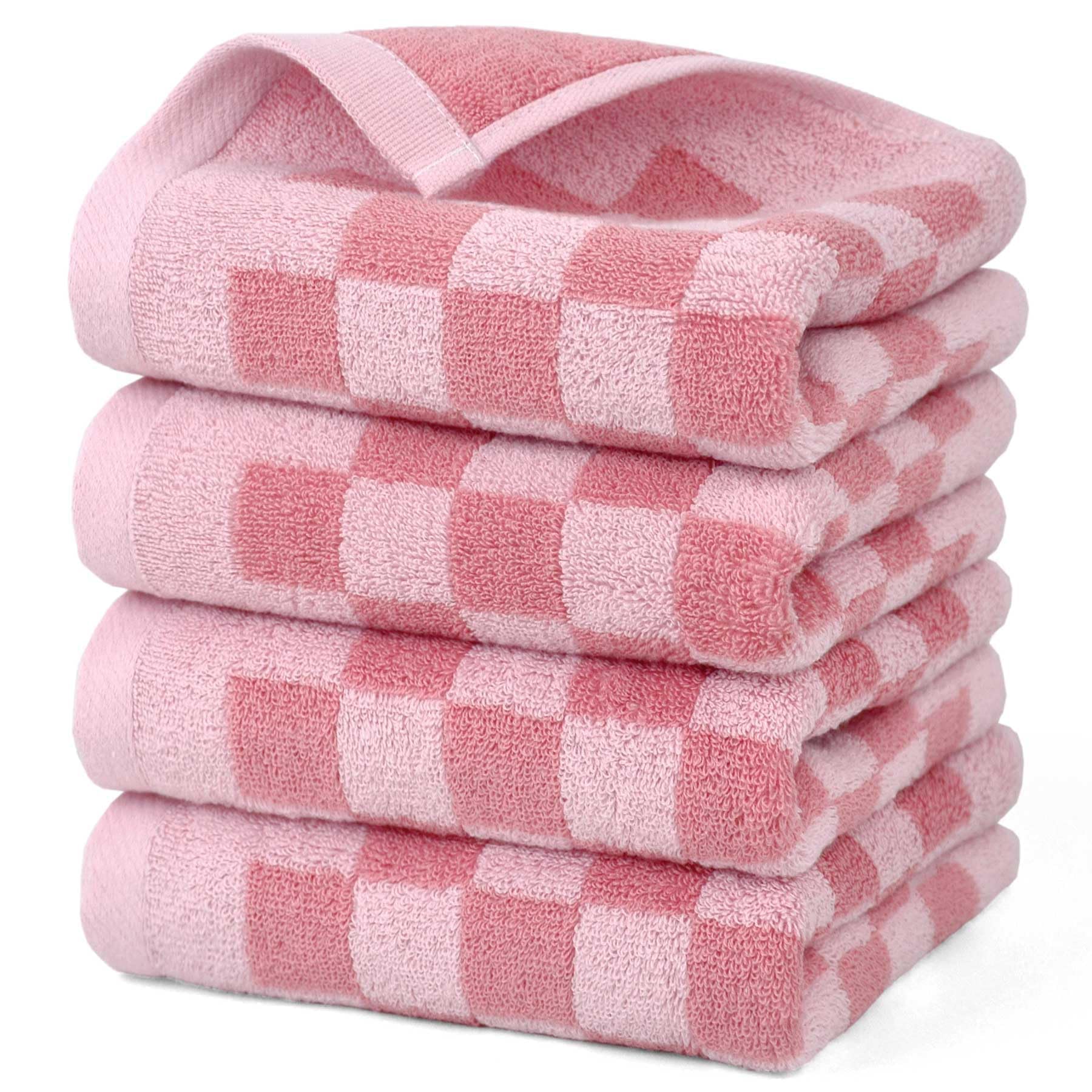 Jacquotha Soft Cotton Hand Towels in Pink Checkered - 4 Pack Lightweight Absorbent Towels for Hand Drying and Face Washing, Ideal for Women Girls, 29x13 Inches