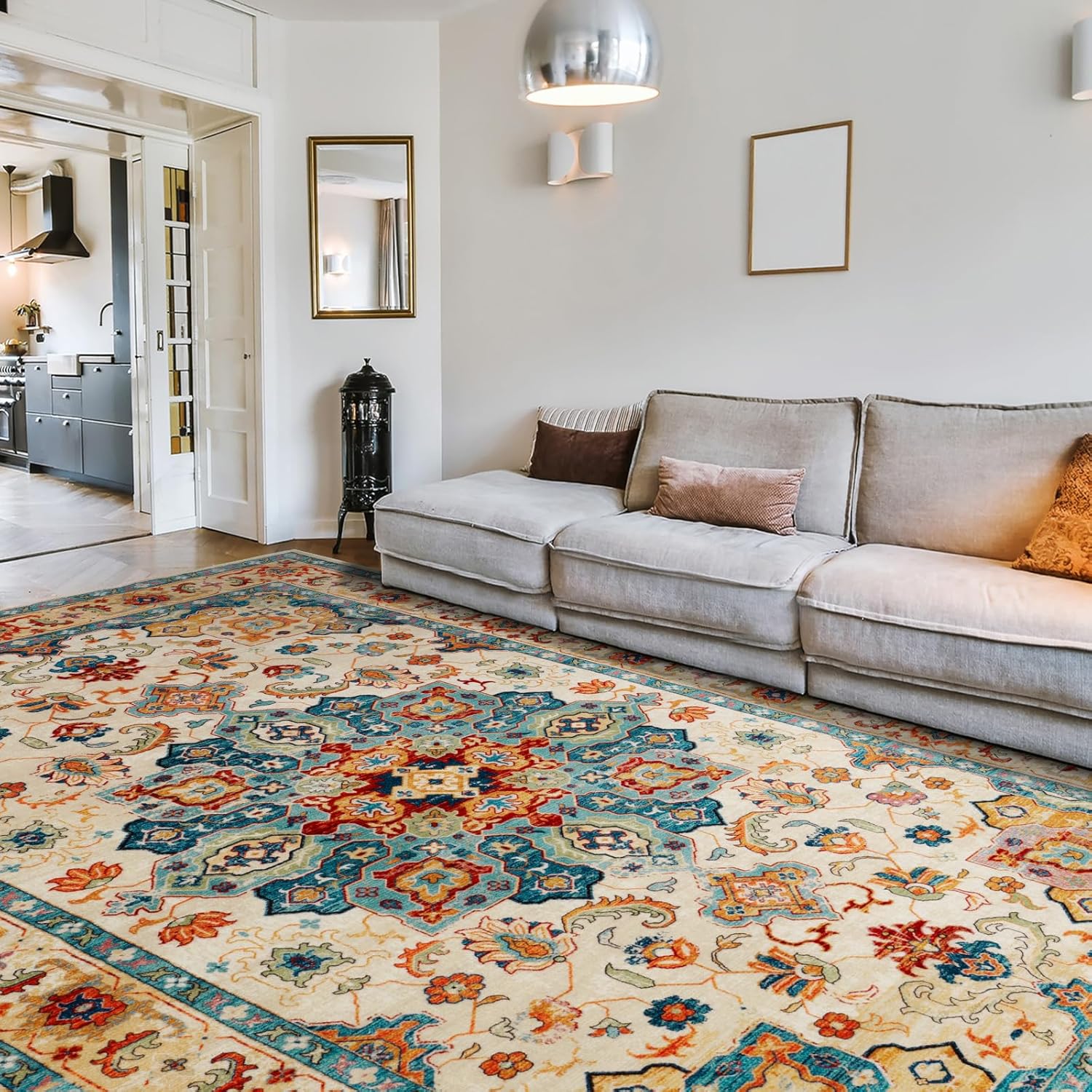 CHICHIC Area Rug 6x9 Washable Rug for Living Room Large Boho Bedroom Rug Area Rugs Accent Non-Slip Rugs Soft Vintage Floor Carpet for Dining Room Office Farmhouse, Red-Blue