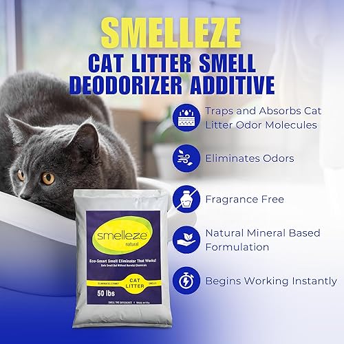 Vista 10 de SMELLEZE Aditivo desodorante eliminador de olores de arena natural para gatos: 2 lb. Elimina fuerte olor a orina y hedor de excrementos. Cambia