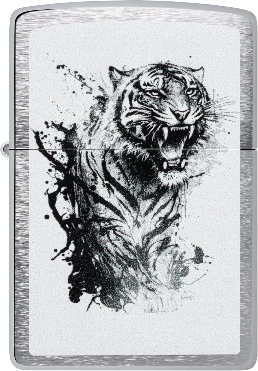 Zippo Lighter: Tiger Splash Design - Brushed Chrome 46076