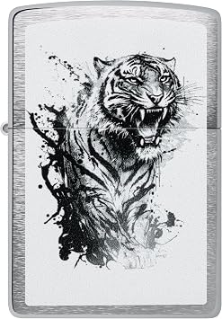 Zippo Lighter: Tiger Splash Design - Brushed Chrome 46076