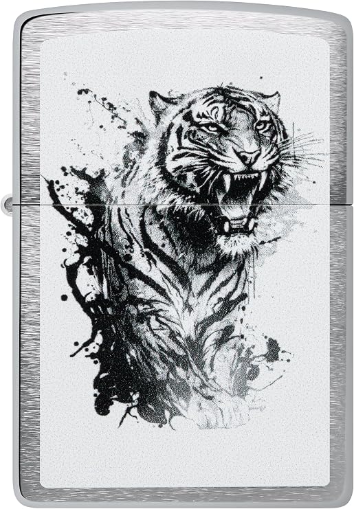 Zippo Lighter: Tiger Splash Design - Brushed Chrome 46076