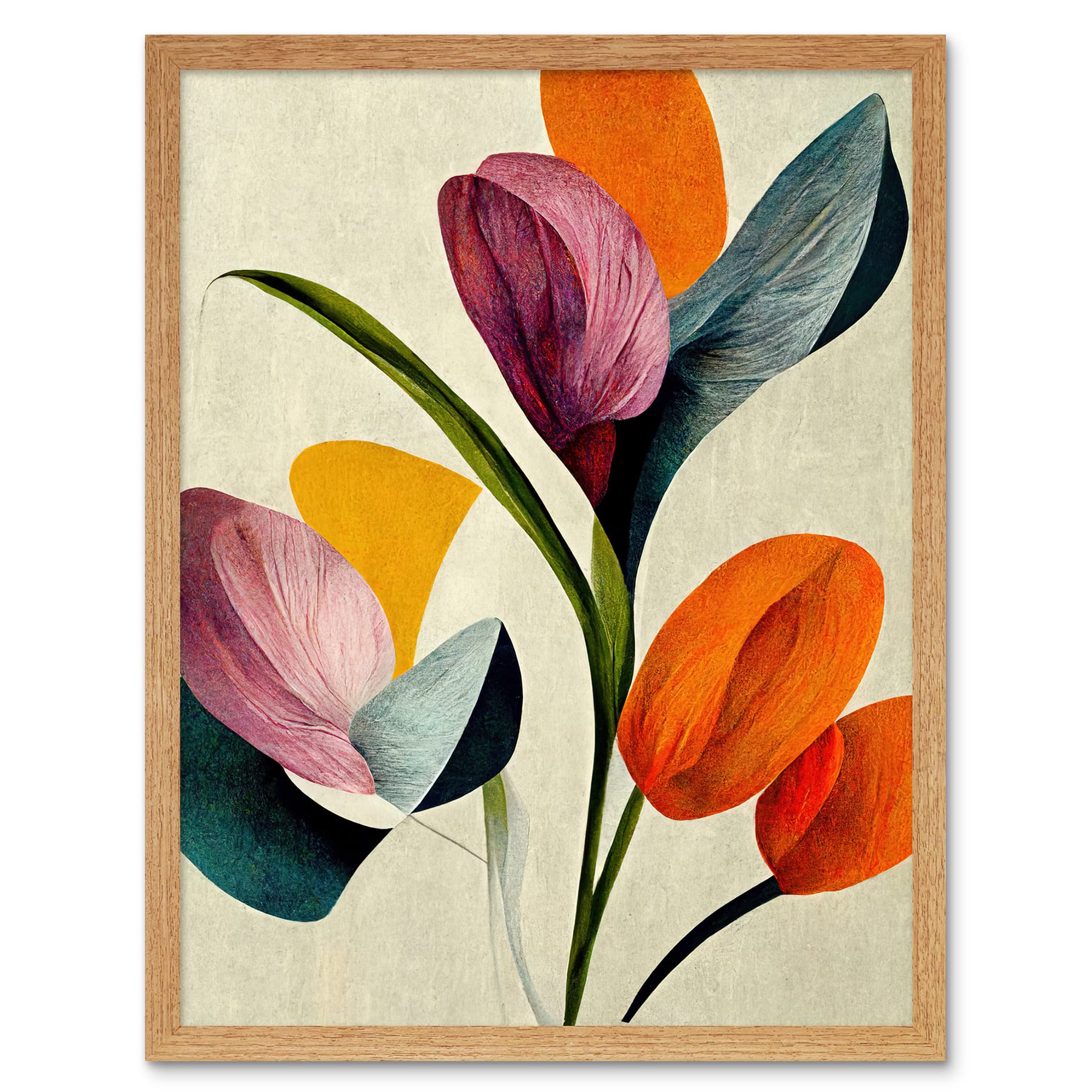 Wee Blue Coo Spring Flowers Floral Bouquet Bold Abstract Boho Coral Mustard Art Print Framed Poster Wall Decor 12x16 inch