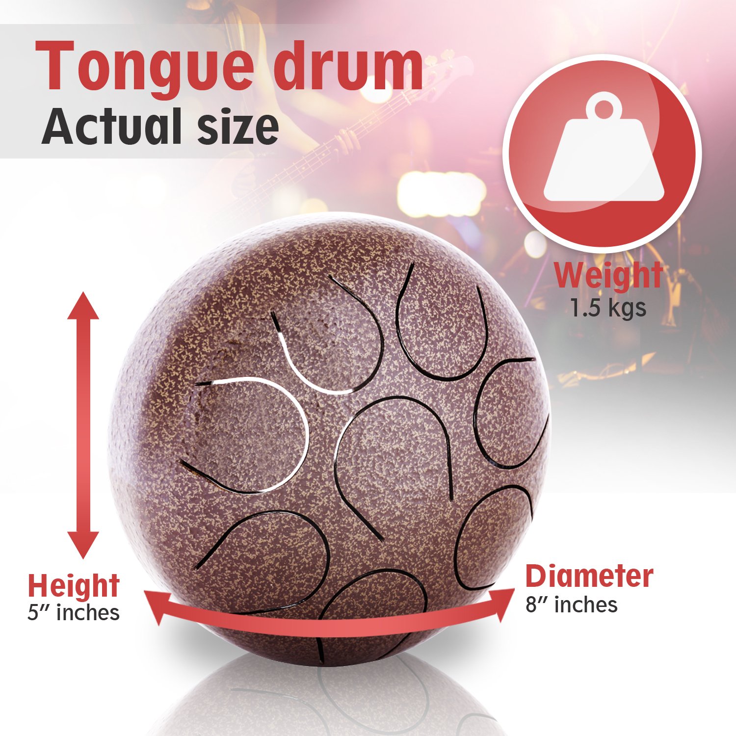 Pyle Steel Handpan Mini Tongue Drum - 8 Inch Hanging Intuitive Musical Instrument for Hand Percussion Beat - Meditating & Calming Music Includes Mallet Stick Rubber Ball on The Head & Bag Set