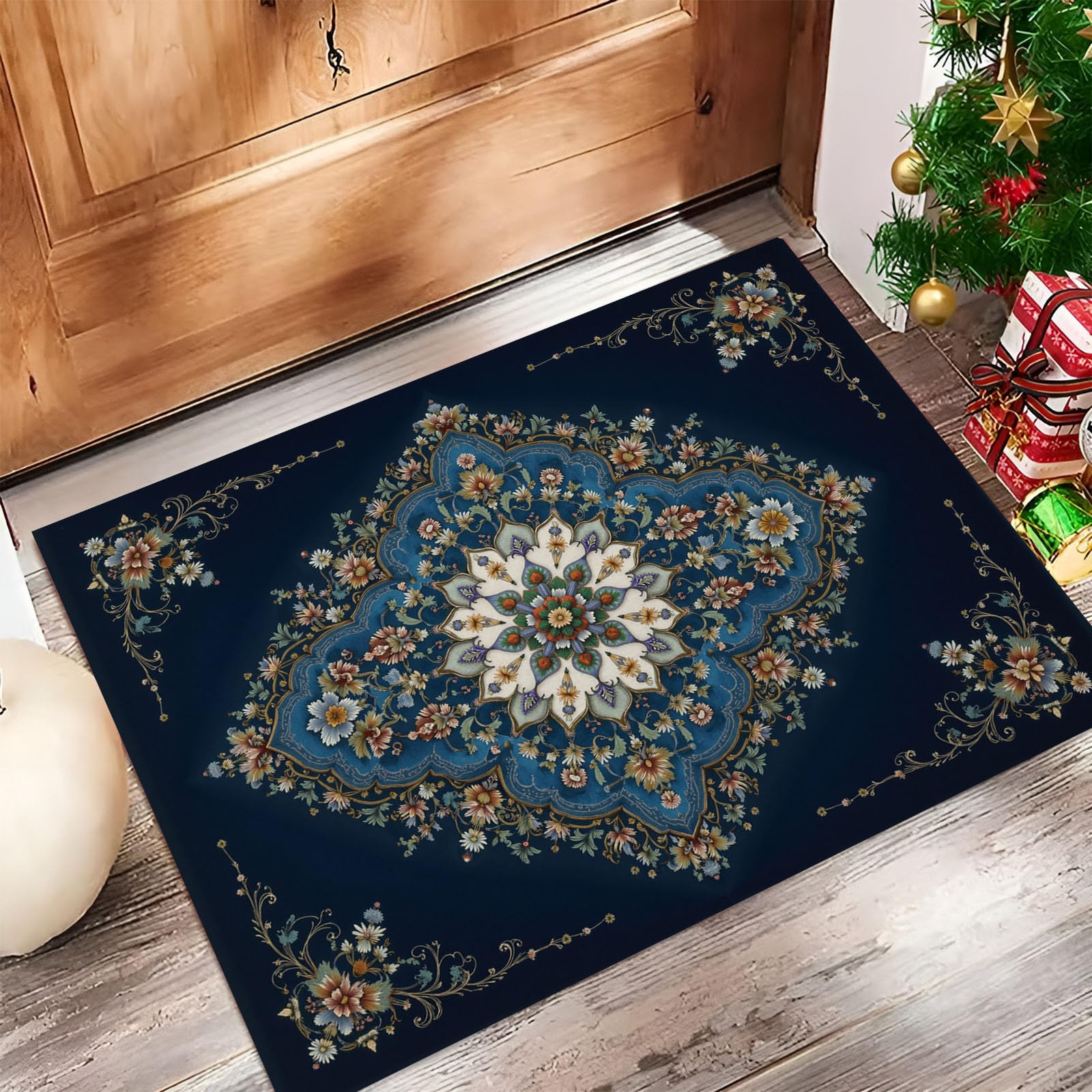 Tapis d'entrée de style persan traditionnel avec bordure élégante et envers antidérapant