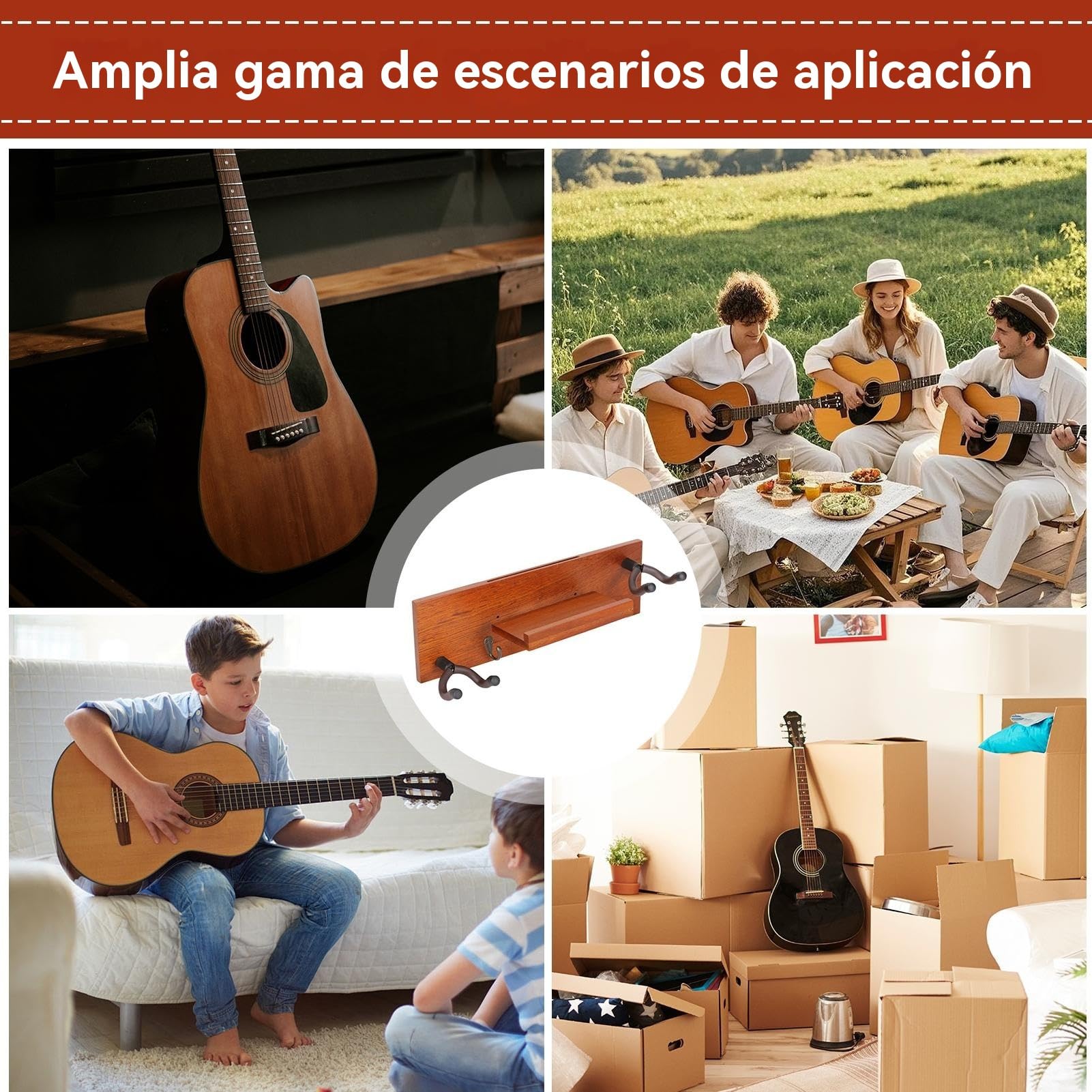 Soporte mural para guitarra Bajo De Madera, Ukelele, Banjo, Mandolina