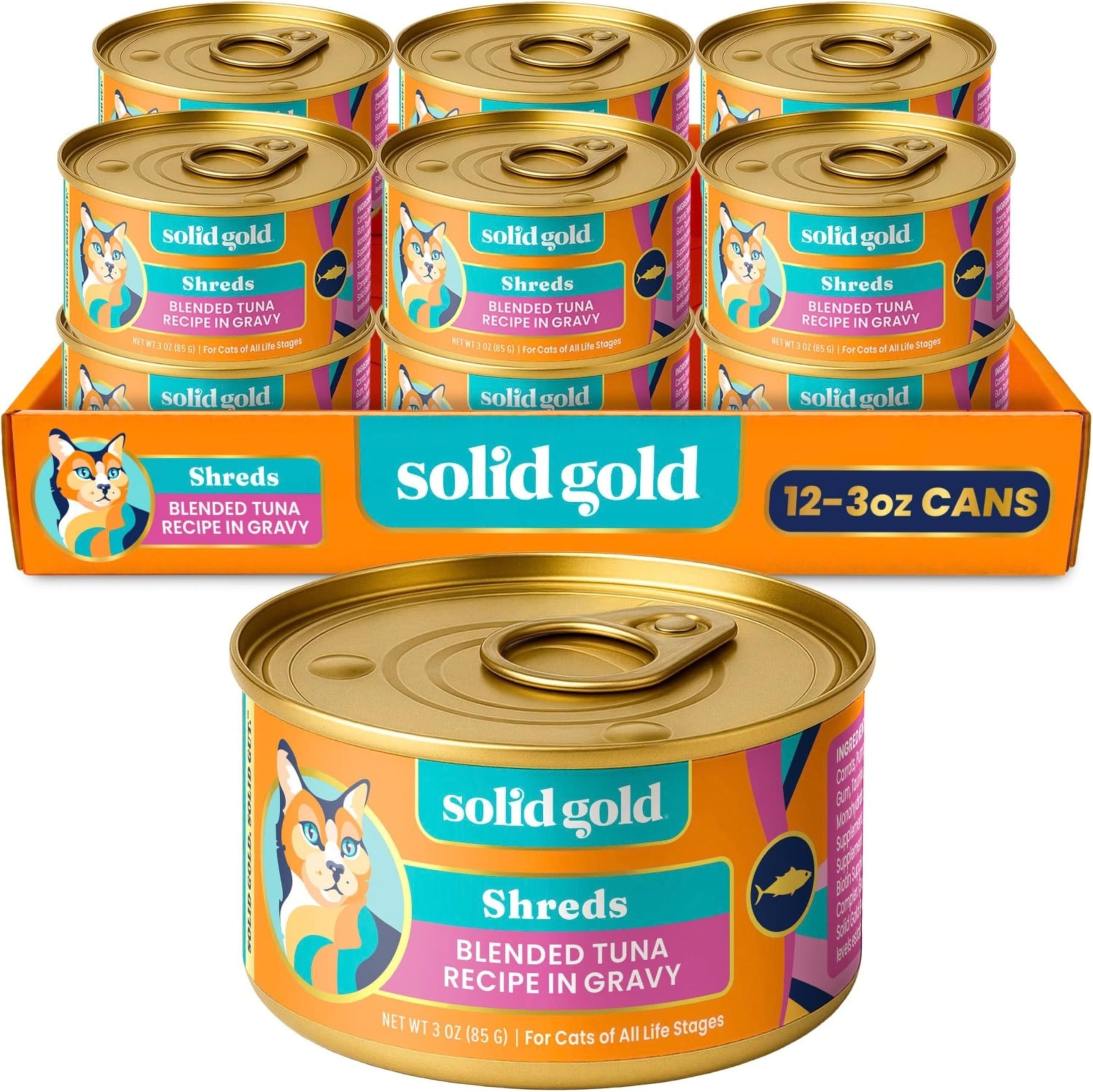 Solid Gold Wet Cat & Kitten Food, Chicken Shreds in Gravy, Variety 12ct