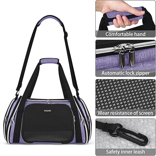 Miniatura 53 de BAGLHER Bolsa de transporte para perros con ruedas, aprobada por aerolíneas, lado suave, para viajes, para mascotas, tamaño pequeño, mediano