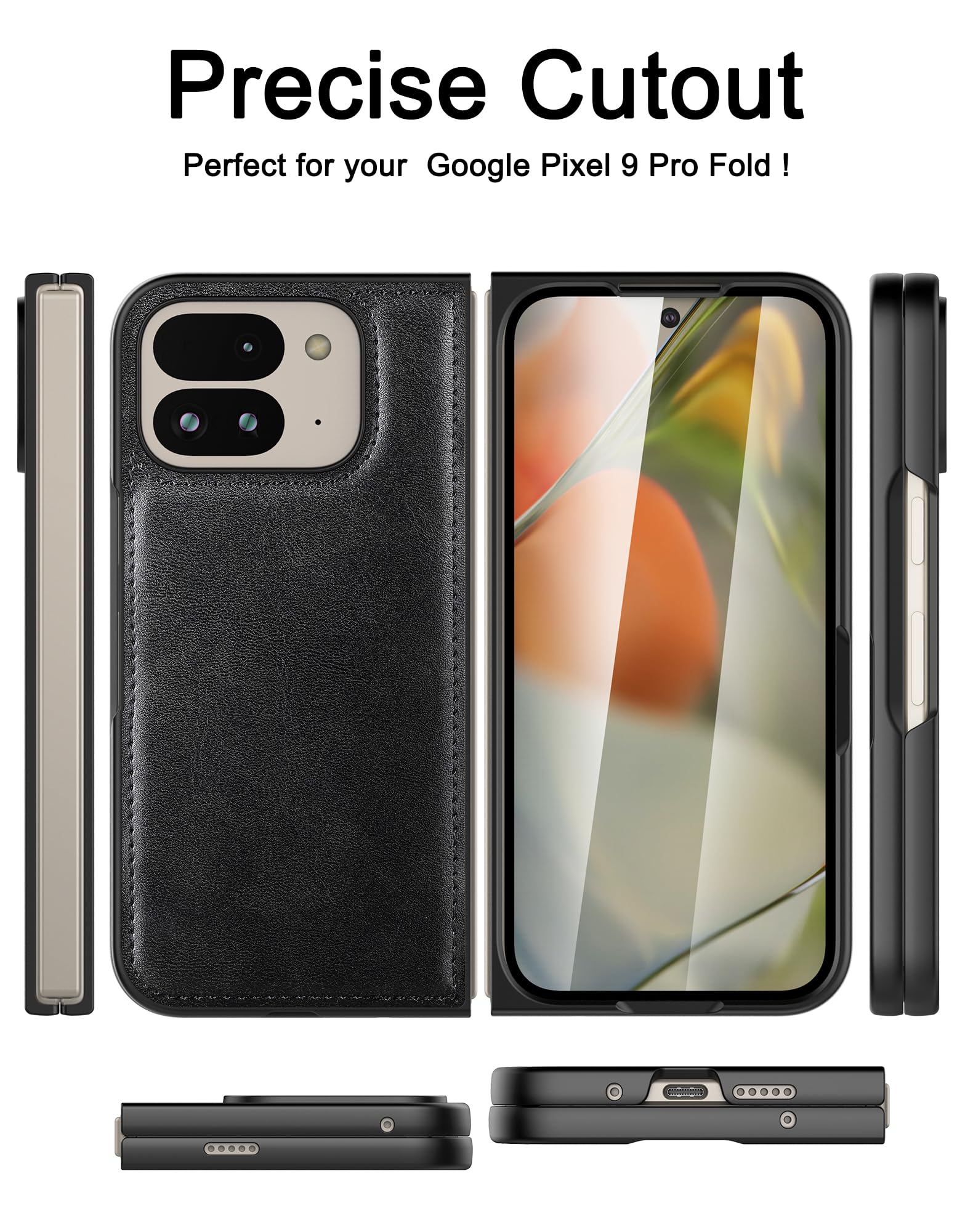 Foluu Custodia per Google Pixel 9 Pro Fold 2024, con pellicola protettiva frontale integrata, pelle PU ultra sottile + custodia protettiva rigida in policarbonato durevole per Google Pixel 9 Pro Fold