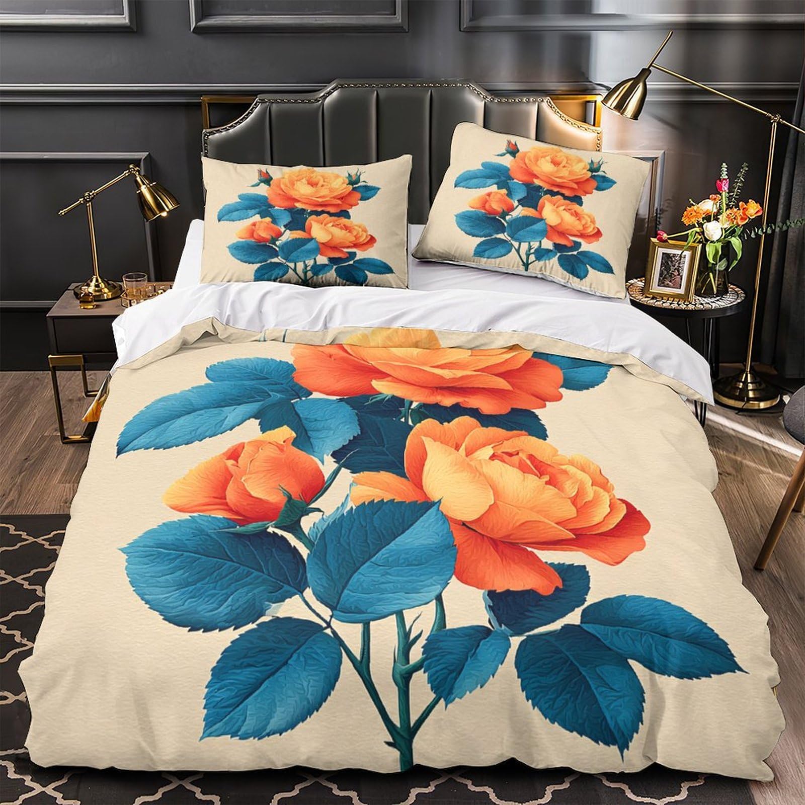 Orchid Floral Art Comforter Cover 3D Print Anti-allergic 3PCs Bed Linen Hidden Zipper Quilt Cover Ultra Soft Breathable for Teens Youth Adults Women Kids Boys Single（140x200cm）