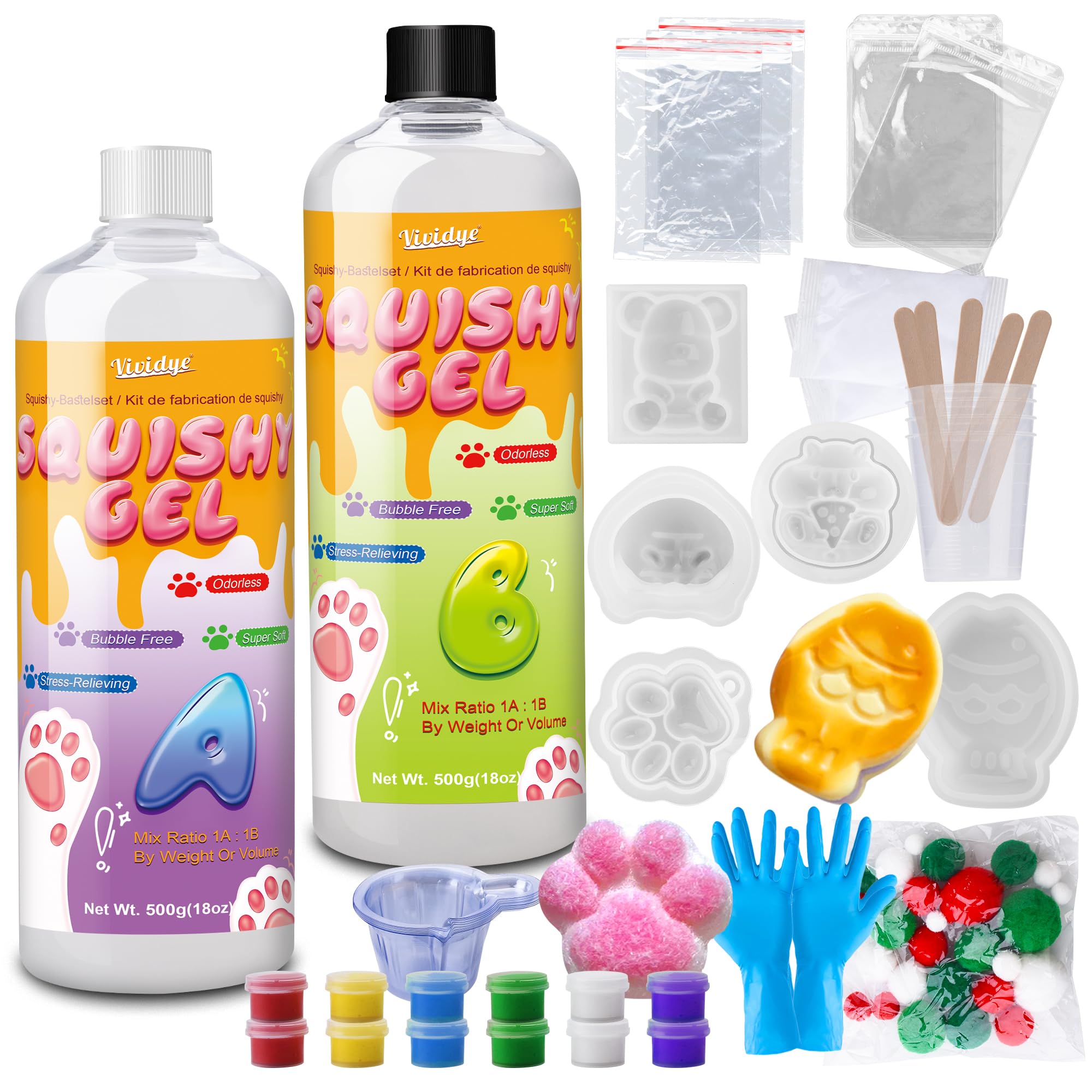 Liquid Silicone Squishy Kit, 1000g Taba Maker Kit with 5 Molds