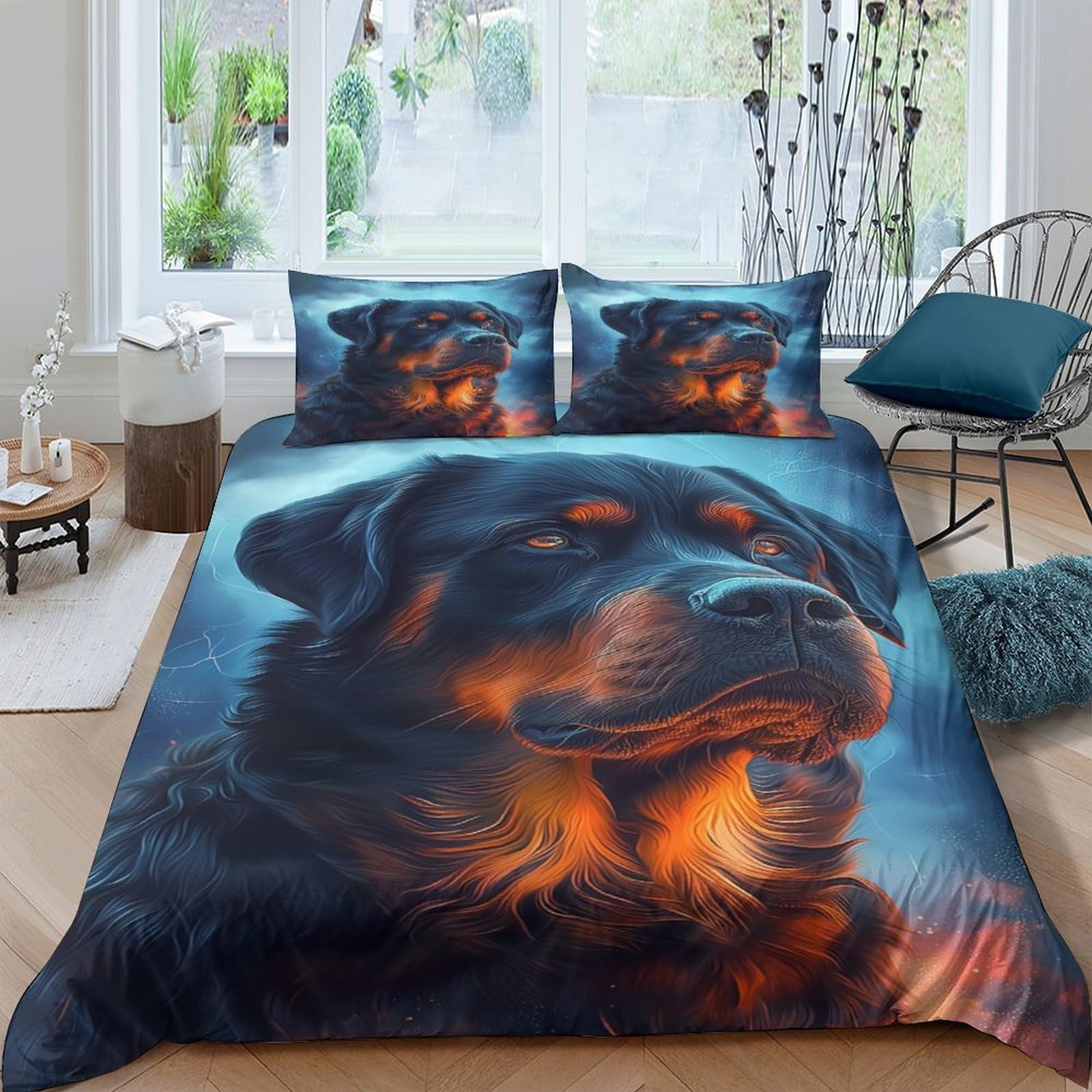 Ctjqhvkz Style-6 3D Printed Rottweiler Fitted Sheet Microfiber Soft Anti-Slip Bed Cover For Bedroom Guest Room Decor Machine Washable Single（135X200cm）
