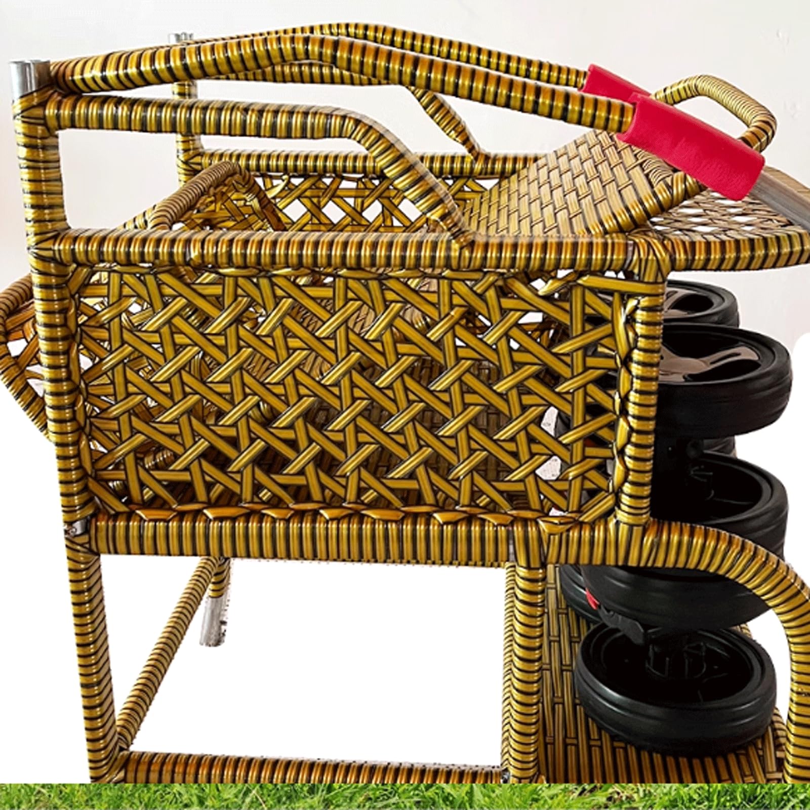 Lichtgewicht kinderwagenimitatie Rattan Kar zitten of liggen met kleine opbergmand met één knop rem