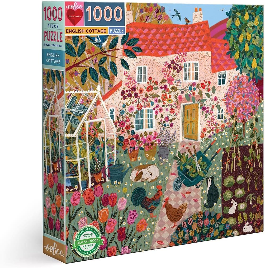 eeBoo - English Cottage 1000 Piece Jigsaw Puzzle for Adult Recycled Cardboard PZTCGE, Multicoloured, 1 EA