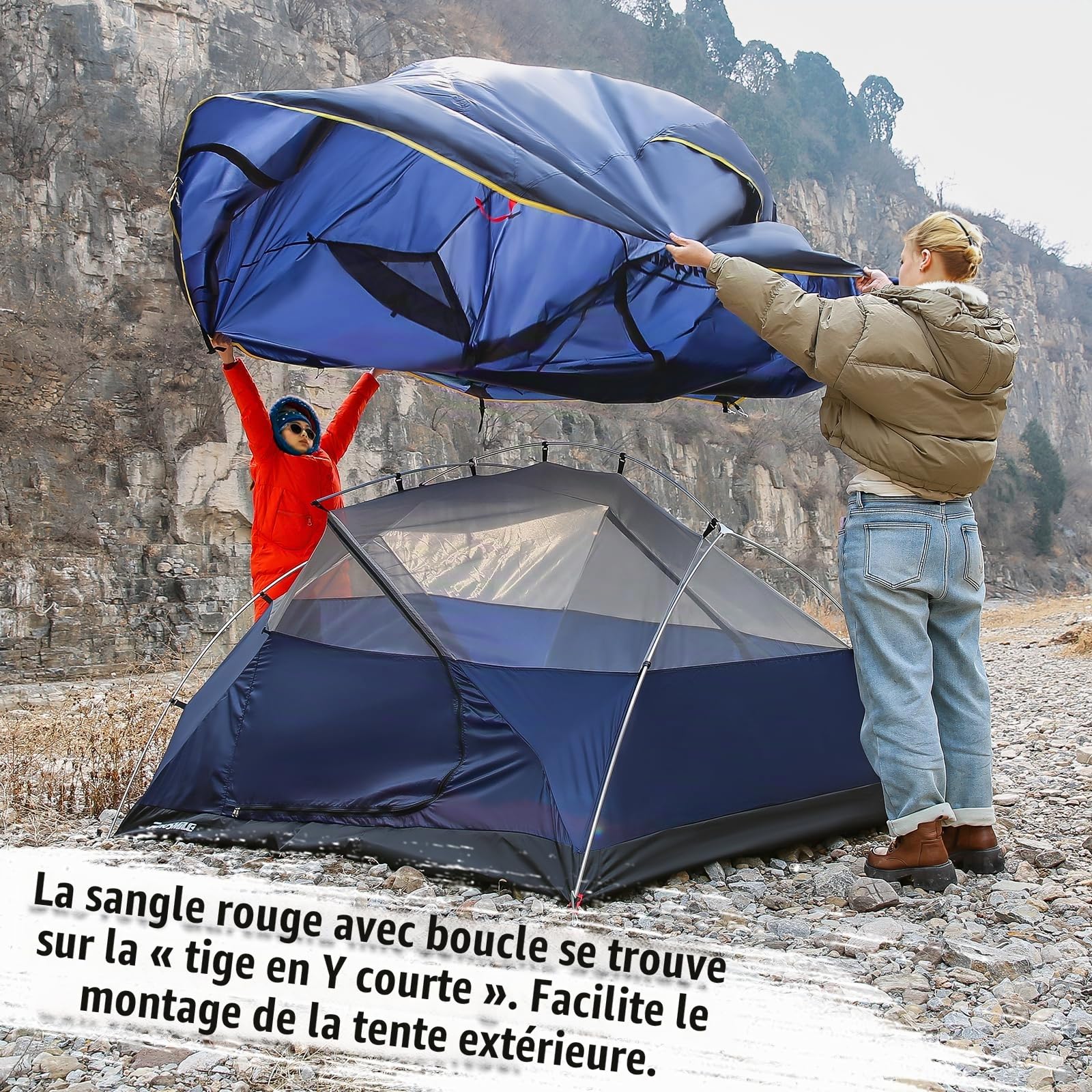 EchoSmile Tente de Camping 2-3 Personnes Ultralégère, Tente Trekking Double Couche 3-4 Saisons, Imperméable PU3000 mm & Coupe-Vent, pour Randonnée, Alpinisme, Festival
