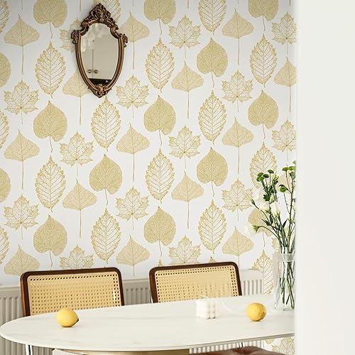 Miniatura 3 de Papel tapiz de hojas para despegar y pegar, papel tapiz de hojas blancasdoradas, papel de contacto moderno para pegar y pegar, papel tapiz