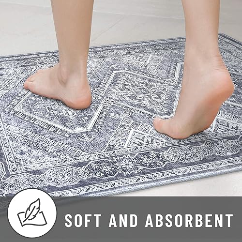 Miniatura 7 de KUTA Alfombra oriental lavable de 2.6 x 8 pies para pasillos, antideslizante, vintage, gris, alfombra de pasillo de cocina, ultra suave, tribal,