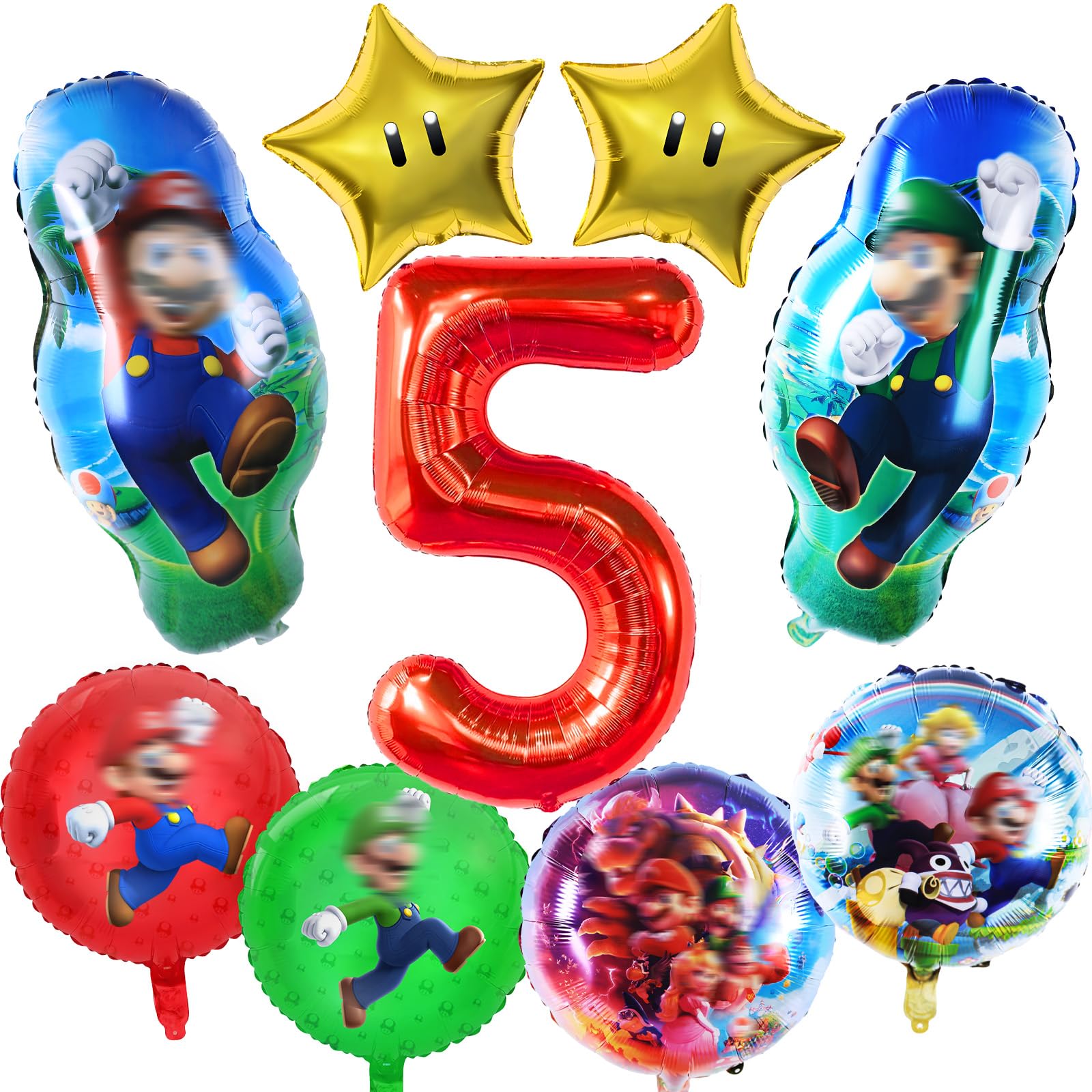 Mari Foil Balloons 5th, 9PCS Birthday Decorations, Super Balloons Party Decorations Party Supplies for Kids