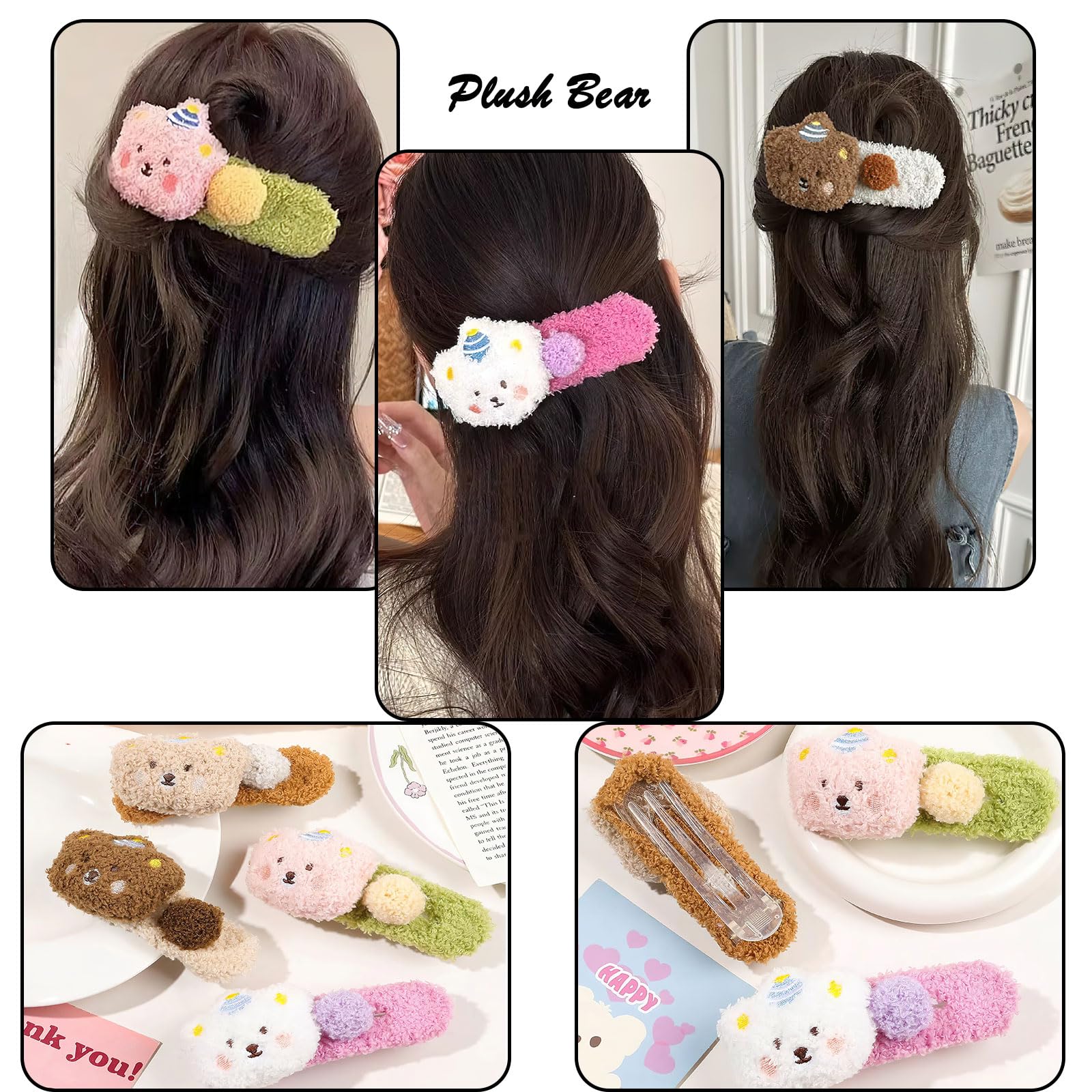 Black Plush Teddy Bear Hair Clip with Gold Accents BEIGE & PINK BOW HAIR CLIPS – AYJAY main image 2