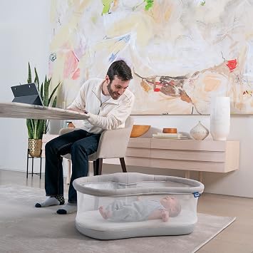 HALO BassiNest Swivel Sleeper 3.0 Over-Bed Baby Bassinet with 360 Rotation, Adjustable Height, Breathable Mesh, Safe Close Sleeping, Lowering Wall for Easy Access, Feeding & C-Section Recovery