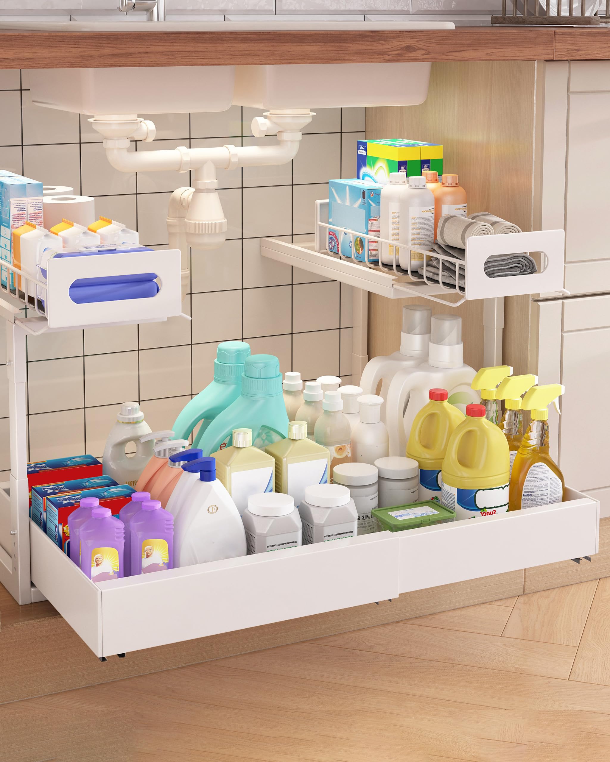 Ornesita 2 Tier Metal Under Sink Storage Organiser for Kitchen(White) — image 1