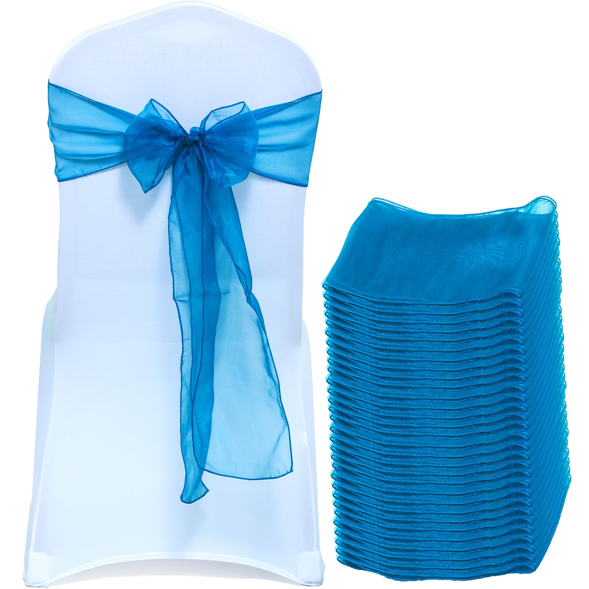 EDecor Pack of 300 Organza Chair Sashes for Wedding & Party Decorations – Reusable Sheer Chair Bows Tie Back for Banquet Chairs, Bridal Shower, Birthday, Reception Event Styling Décor - Dark Teal