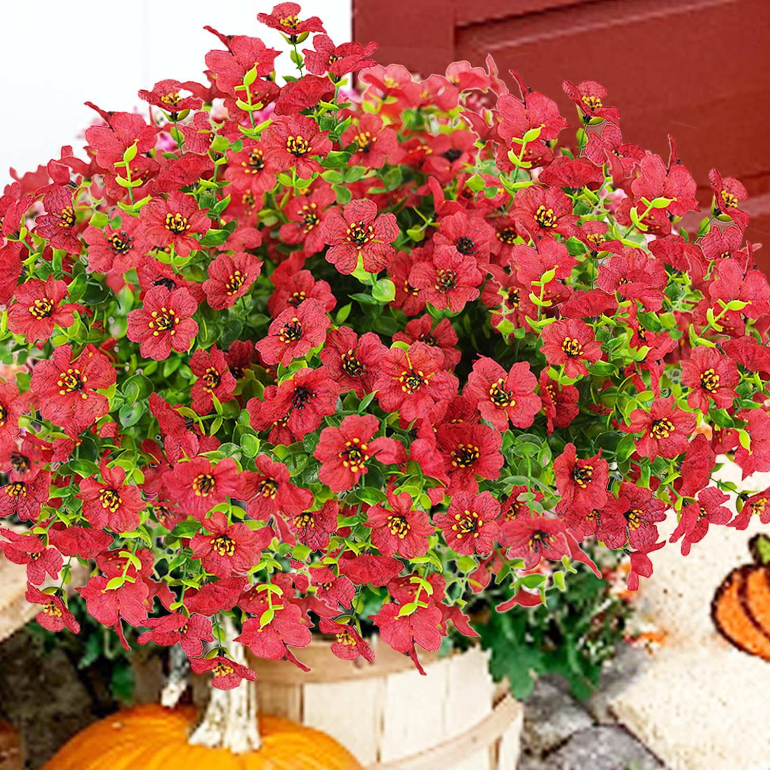 Photo 1 of trytuny Artificial Flowers for Outdoor, UV Resistant Fake Silk Flowers, Realistic Faux Plants for Outside Indoor Porch Patio Window Box Planter Home Decor (20, Red)