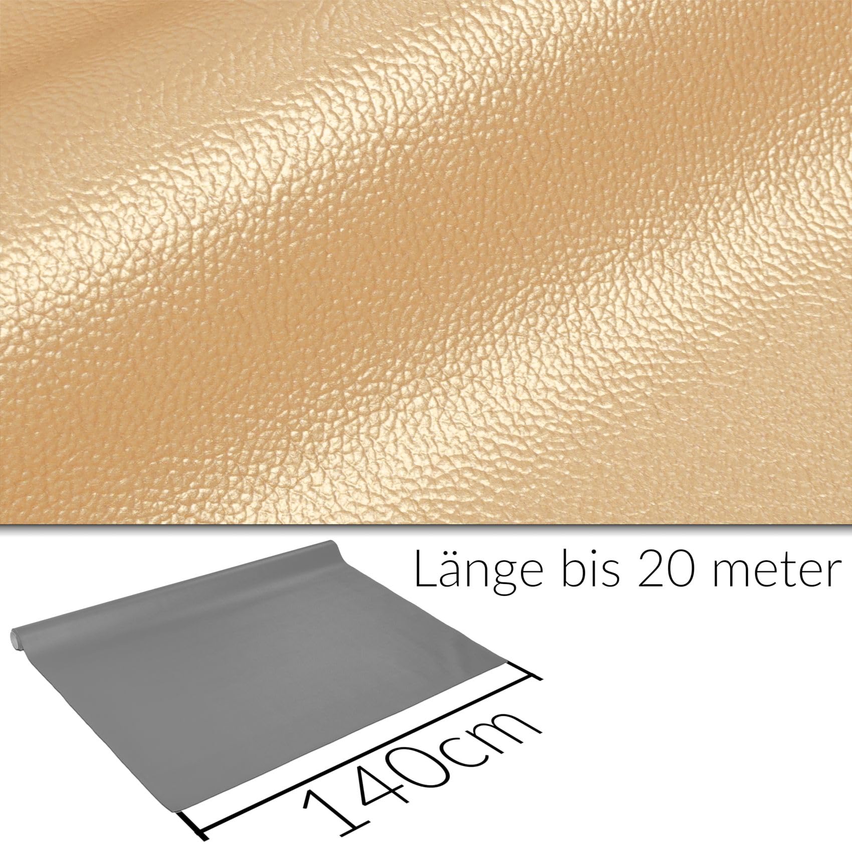 ANRO Tapicería de piel sintética con textura de napa, se vende por metros, color dorado metálico, 280 x 140 cm