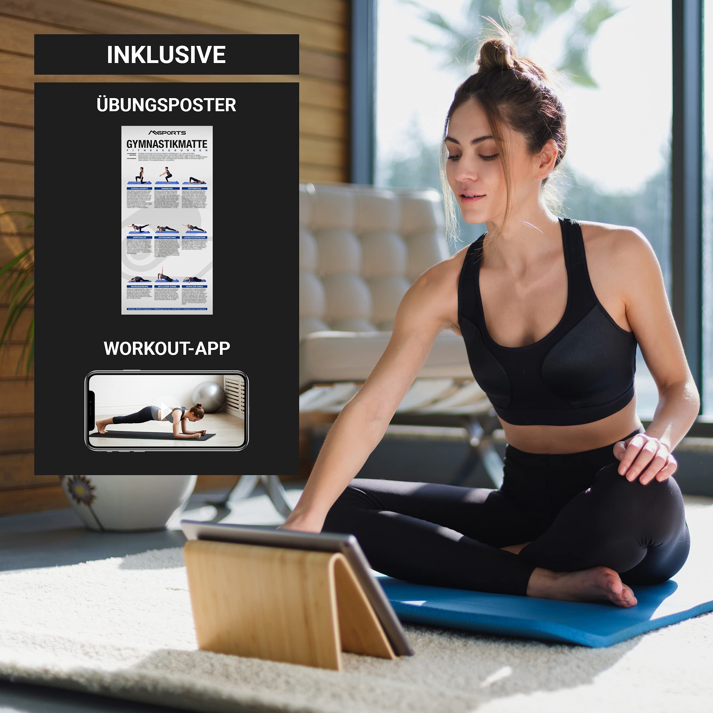 MSPORTS Tappetino da Ginnastica Premium 190 x 60 x 1,5 cm con Cinturino | Verde, Tappetino Yoga