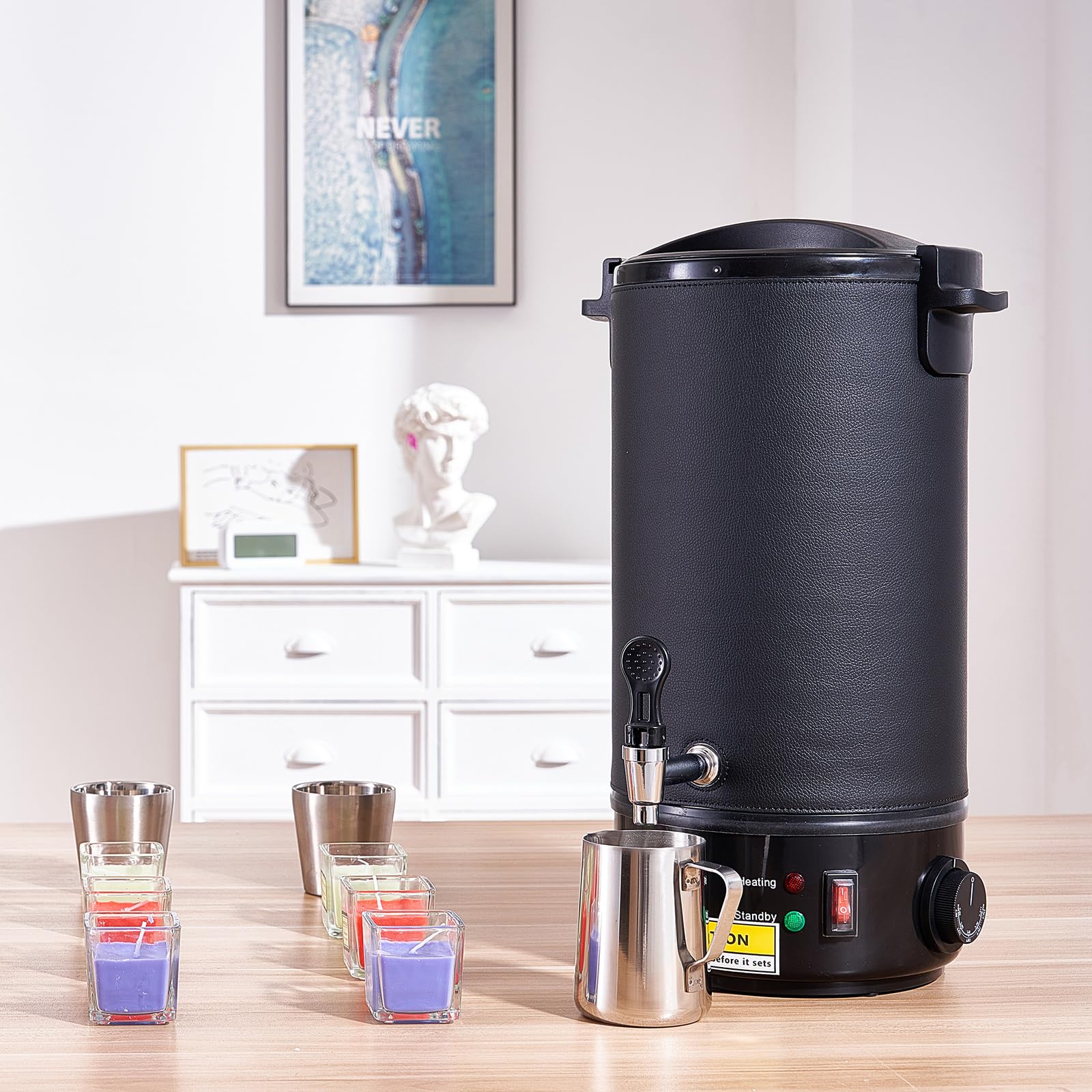 VEVOR Fondatore per Cera Elettrico 10 L Grande Capacità Vaso di Fusione Cera Candela 1100 W Beccuccio Versatore Macchina per Fondere Cera Impostazione 30-110 ℃ 100 stoppini e adesivi per la