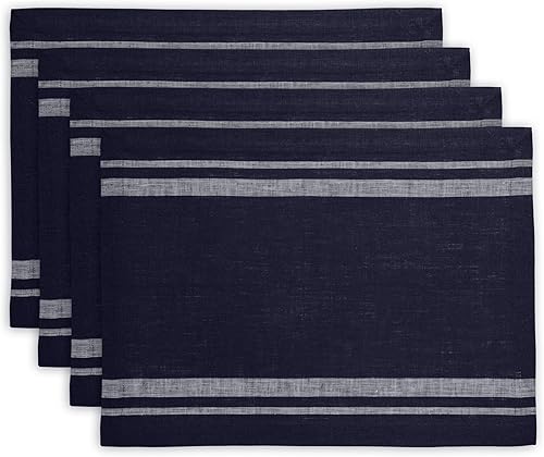 Miniatura 12 de Solino Home Juego de 4 manteles individuales de lino a rayas francesas, 100 % lino puro, color negro y natural, de 14 x 19 pulgadas, para invierno,