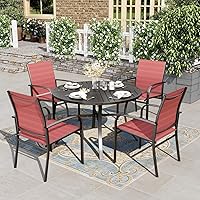 Vista 13 de HERA'S HOUSE Juego de comedor rojo para 4, juego de mesa y sillas de exterior de 5 piezas, 4 sillas de comedor de textileno, mesa de comedor