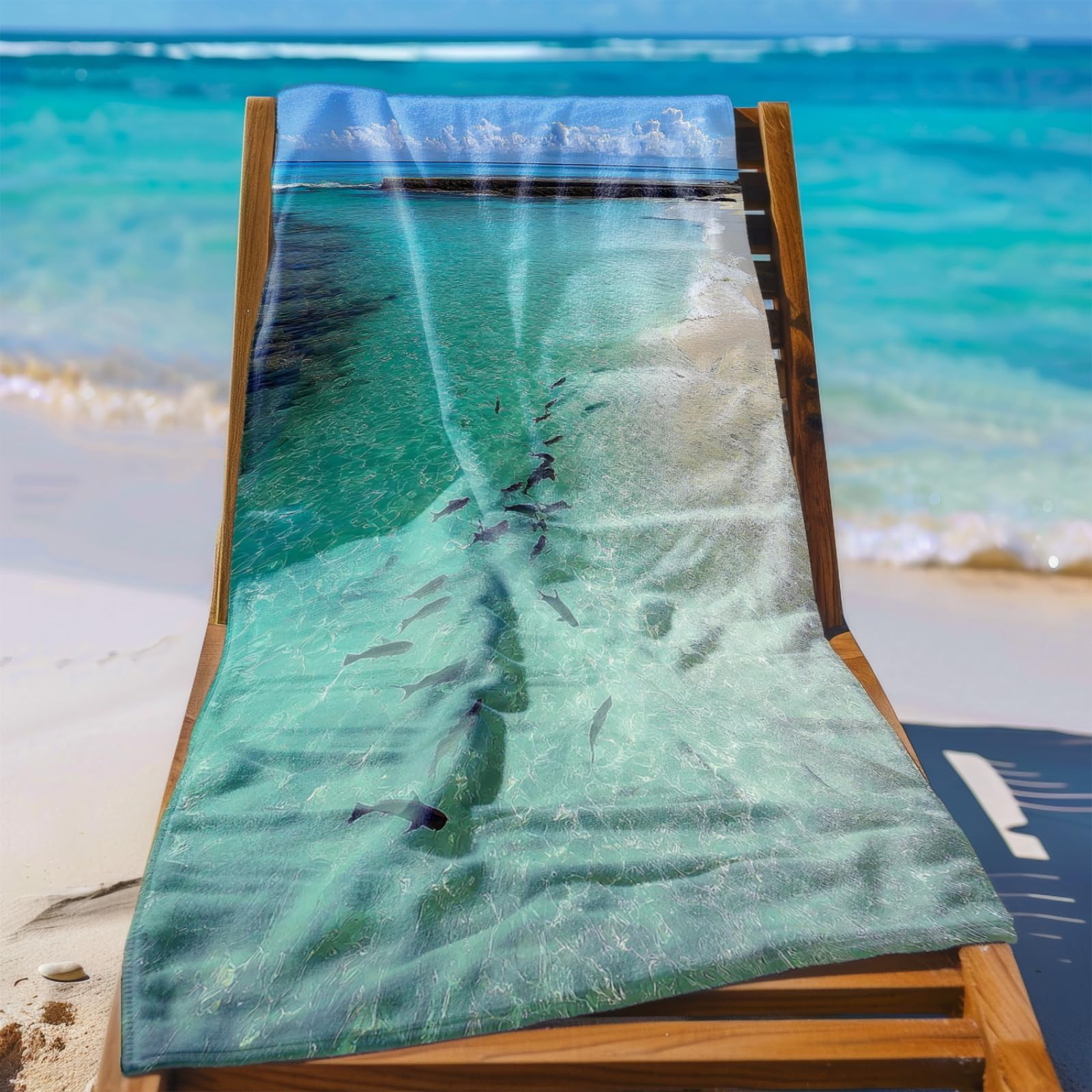 Beach Towel Green Ocean Fish Microfibre Towel for Women Men,Gym Towel for Travel Swim Camping,Quick Fast Dry,Travel Essentials,Swimming