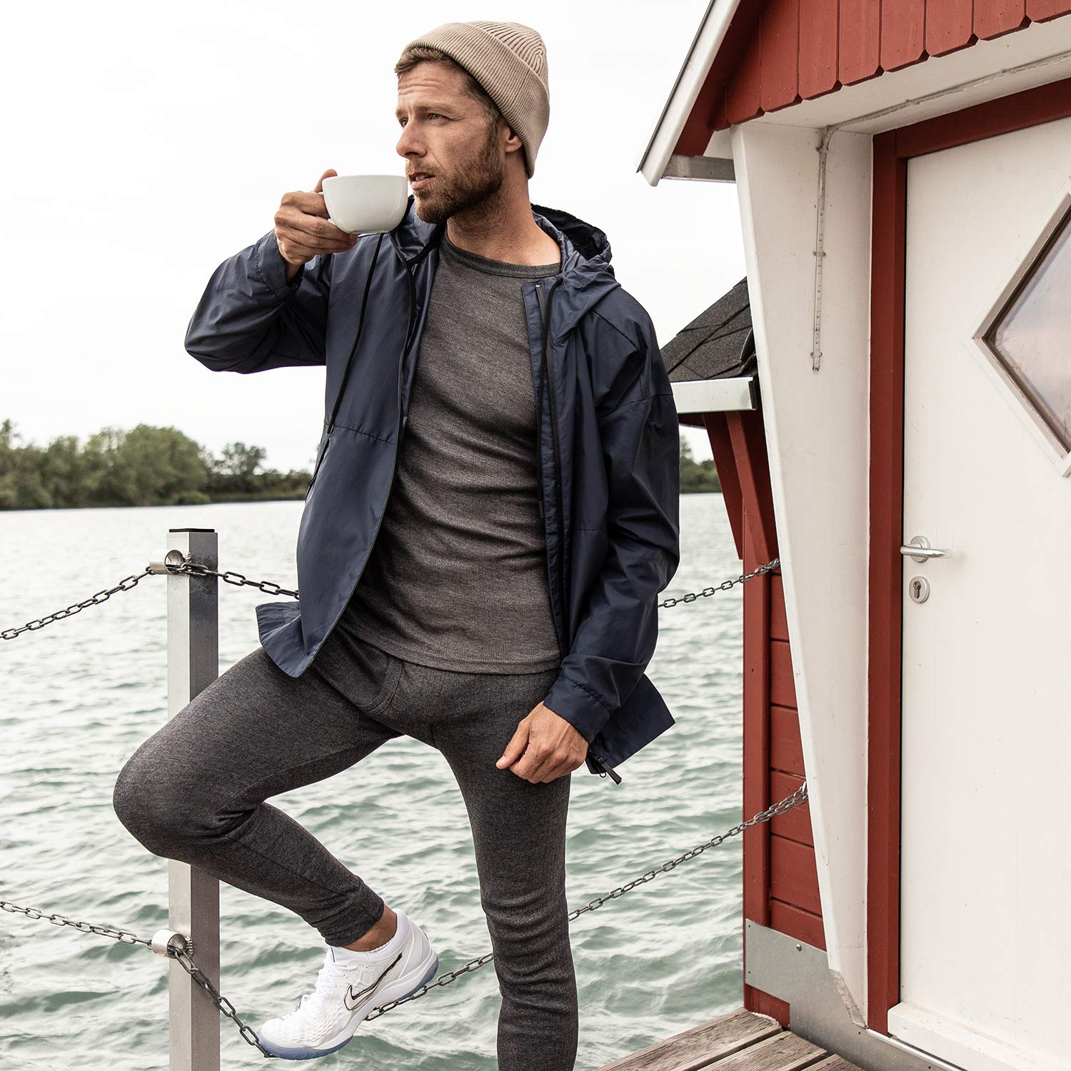 Ensemble de sous-vêtements MT thermiques et de ski pour homme à manches longues avec intérieur en polaire