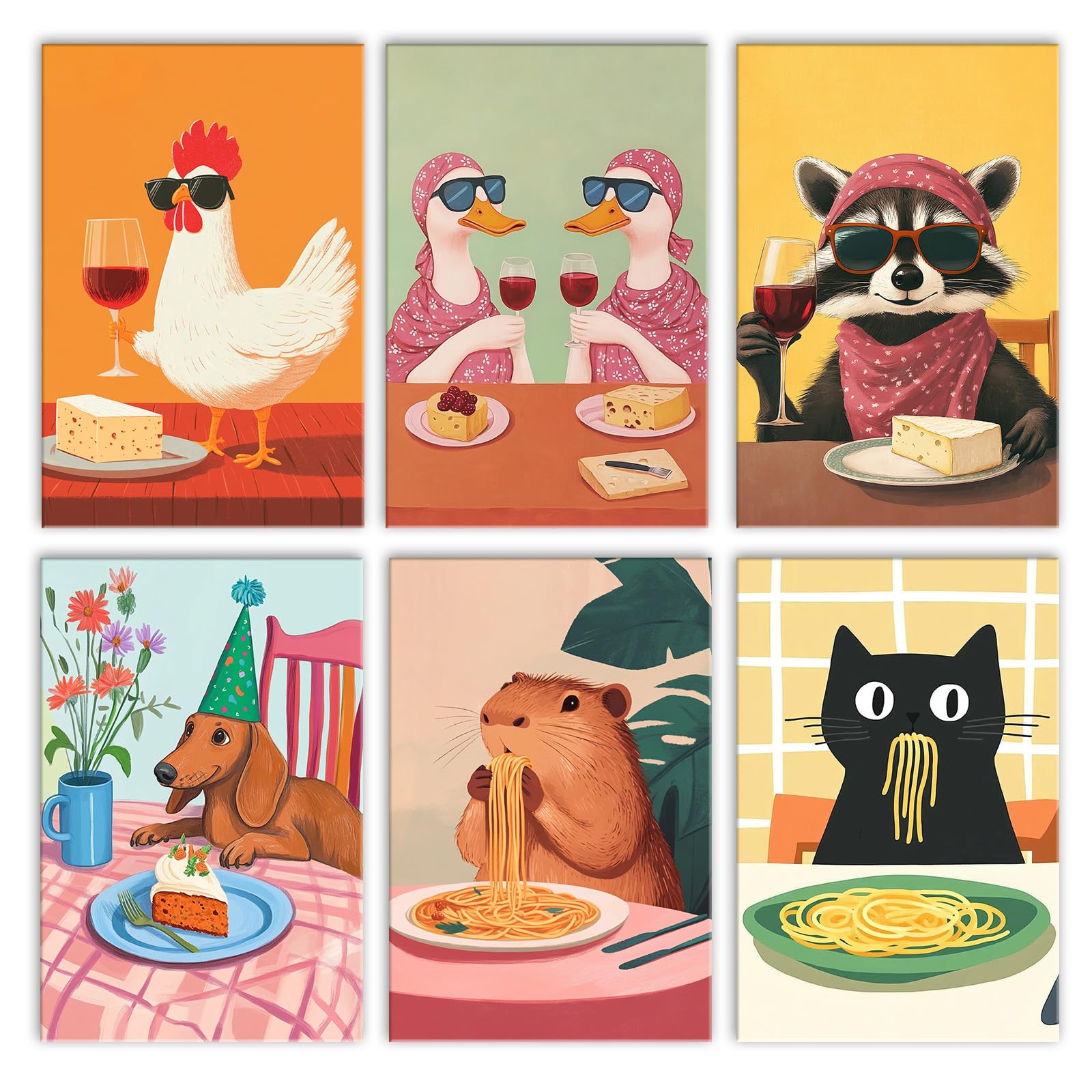Tucocoo Paint by Numbers Set for Adults, with Funny Animals Eating, Oil Painting Kit with Canvas and Acrylic Pigment Paint, Pack of 6, as a Gift, for Living Room, Home Decoration, Frameless โ image 1