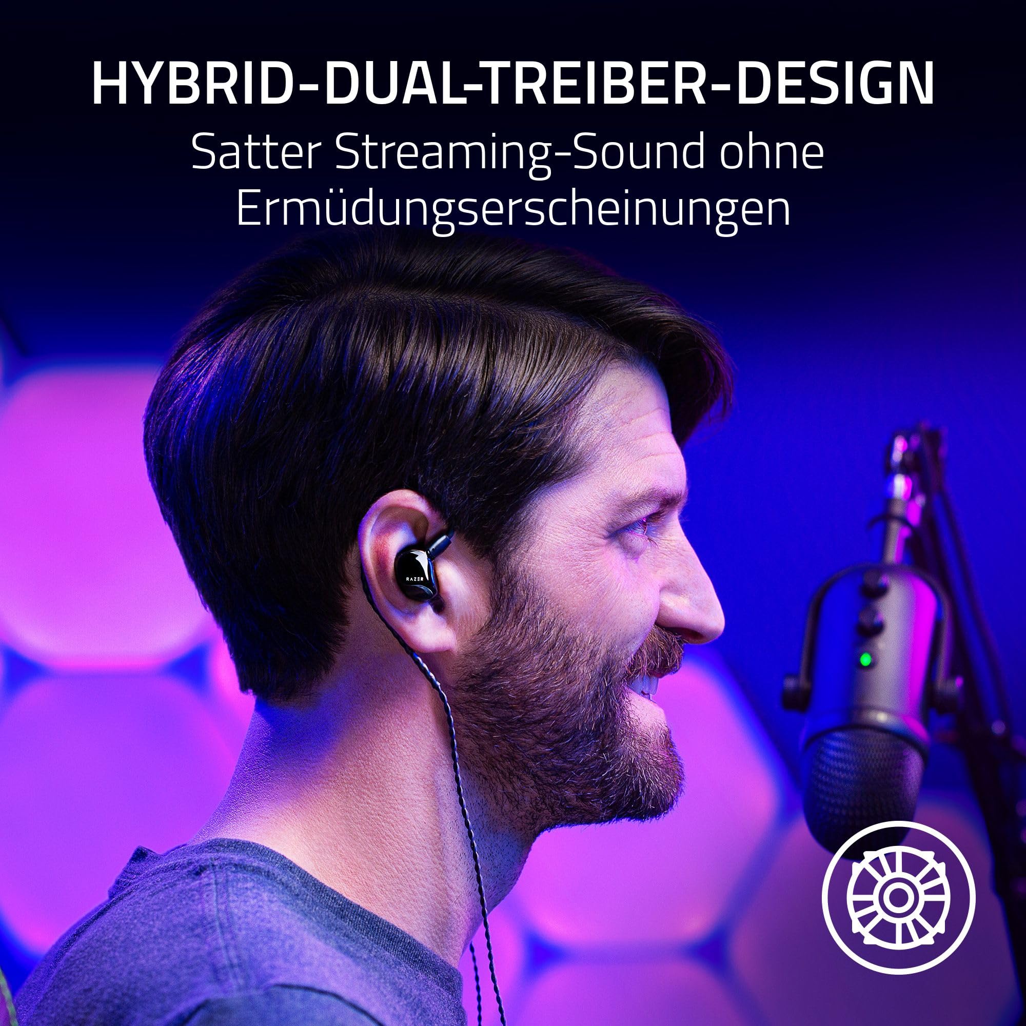 Razer Moray - Ergonomischer In-Ear-Ohrhörer für Streaming 24/7 (Hybrid-Dual-Treiber-Design, Ergonomisch flaches Design, Beste passive Schallisolierung) Schwarz