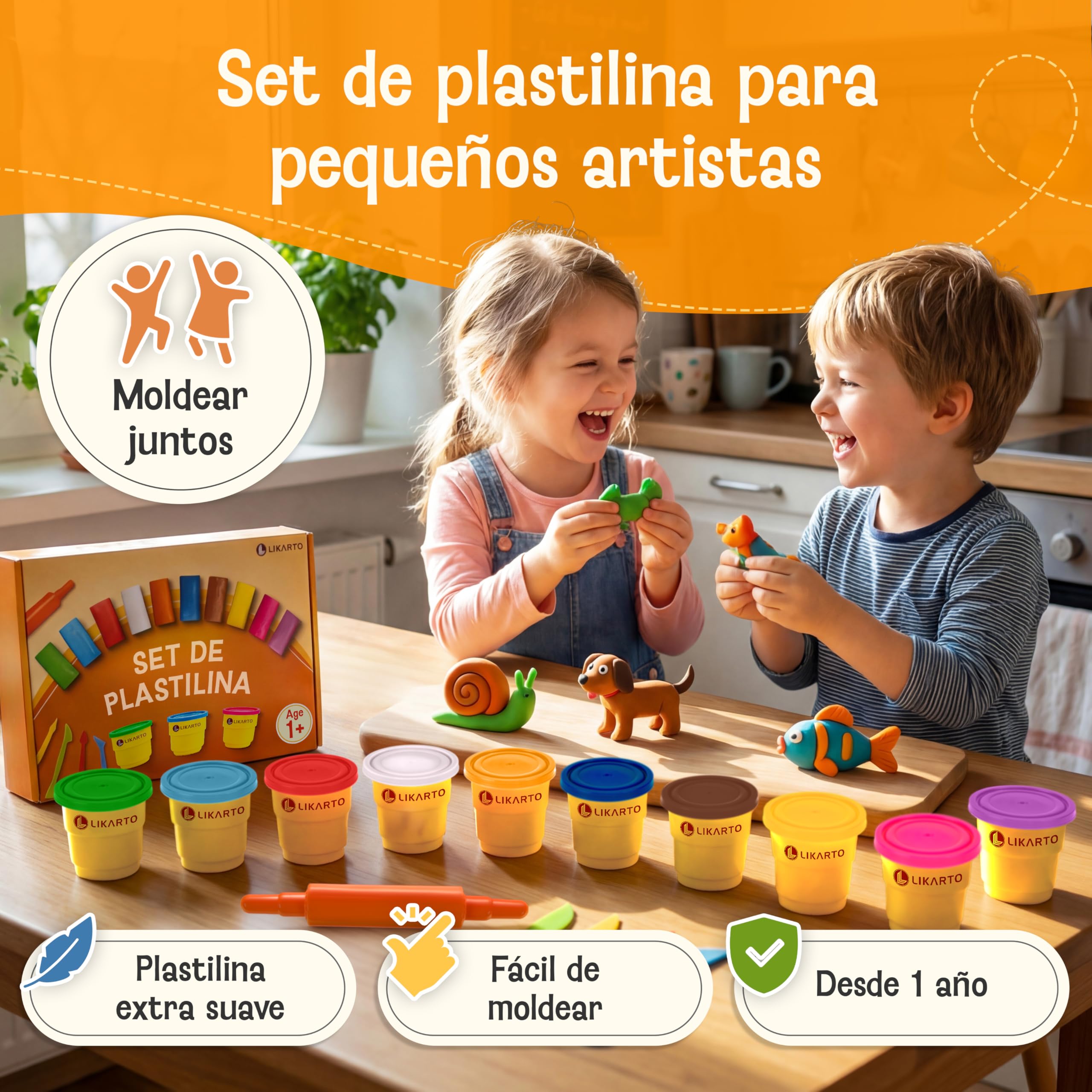 LIKARTO Set de plastilina Vegana para niños a Partir de 1 año – [10 Colores, 5 Herramientas, 10 Instrucciones de Modelado] – Plastilina Extra Suave y no tóxica – Juguete Creativo para niñas y niños - 4