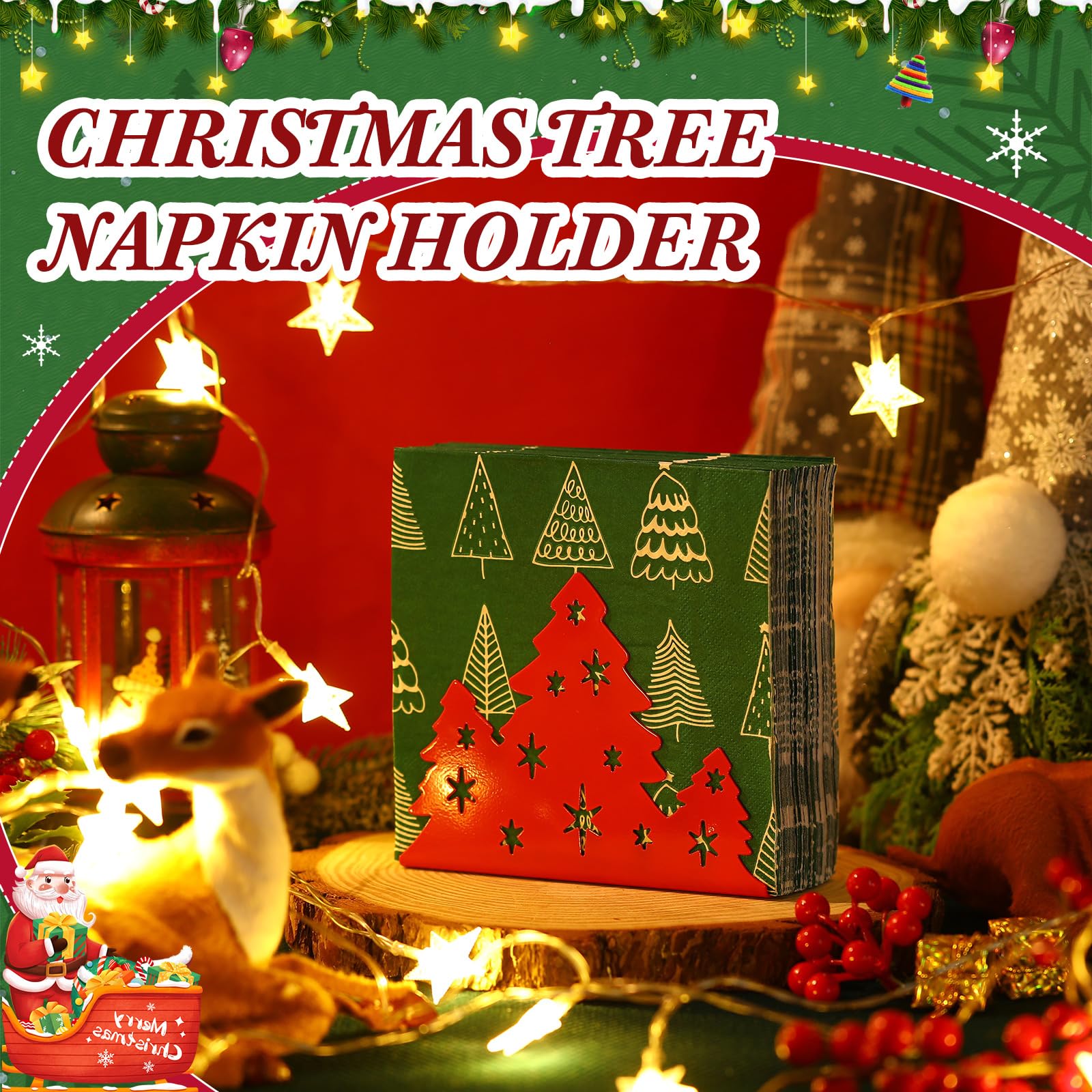 Patelai 1 Pcs Napkin Holders for Tables Christmas Tree Design Napkin Holders Table Tissue Dispenser Modern Paper Napkin Holder for Kitchen Farmhouse Restaurant Decoration 6.3 x 4.8 x 2.5 Inch (Red)