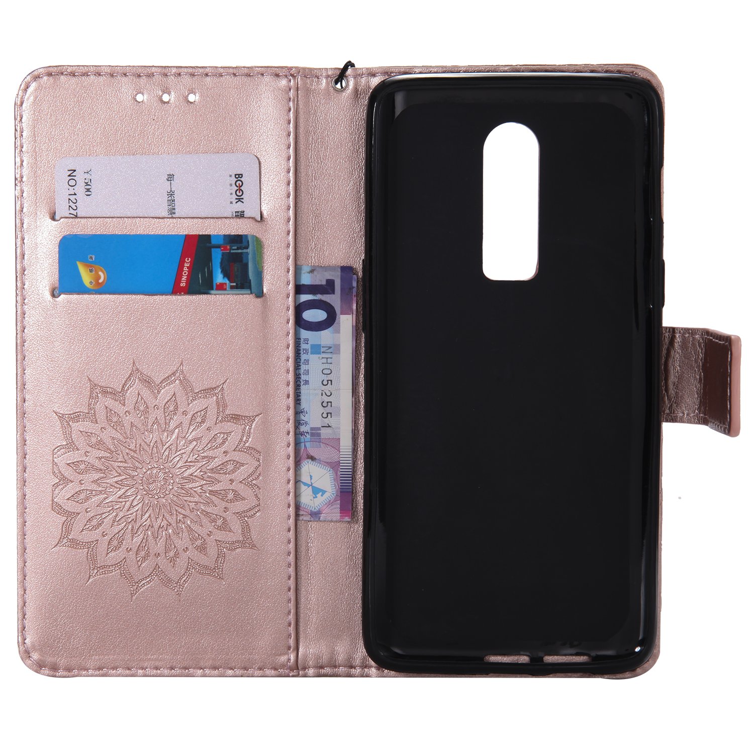 Asuwish Cover Libro Per OnePlus 6 Con Porta Carte E Supporto | Pelle PU + TPU | Include Pellicola Vetro Temperato | Rosa Oro