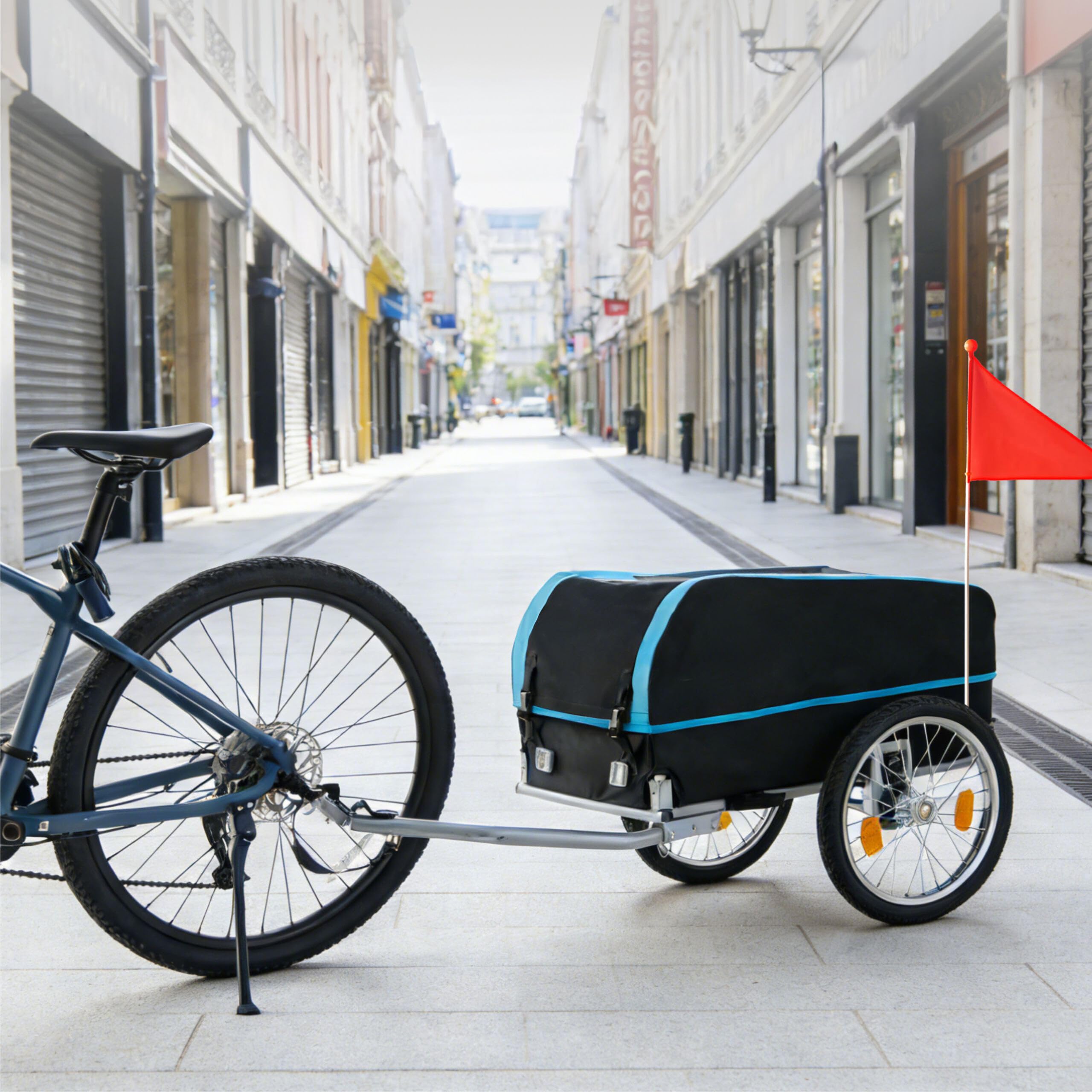 Relaxdays Remorque à vélo pliable 120 L Housse imperméable Drapeau 59x124x69 cm