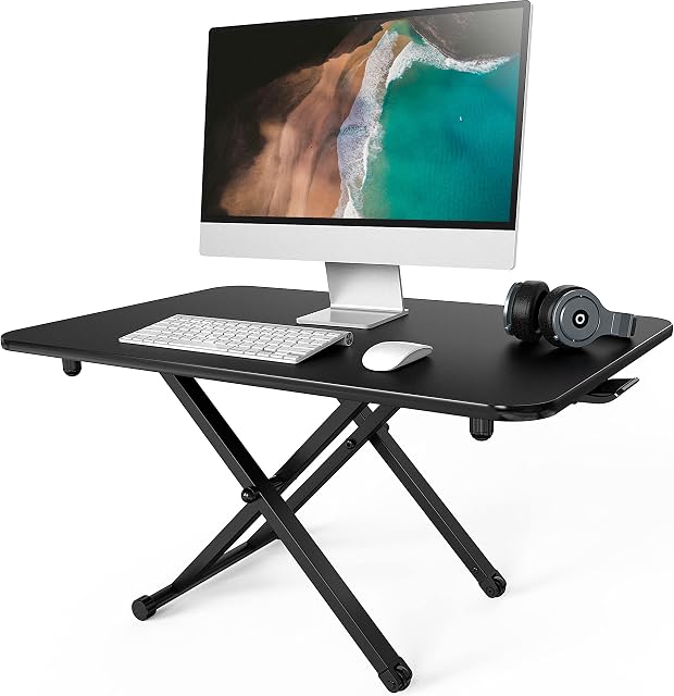 FITUEYES Standing Desk 78cm Height Adjustable Sit Stand Desk for Dual Monitor Laptop Riser, Portable Home Office Workstation, Black