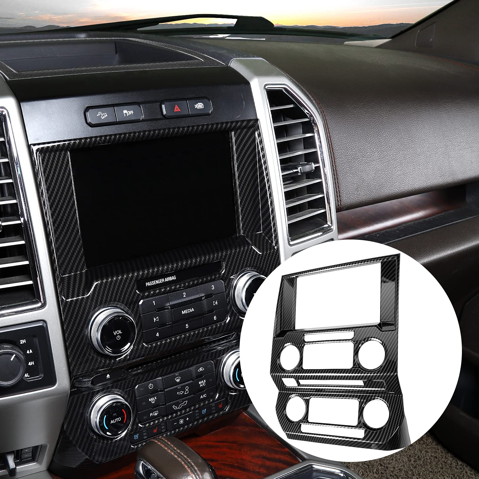 JeCar for F150 Center Console GPS Navigation Panel Cover Carbon Fiber Trim Interior Accessories for 2015-2020 Ford F150