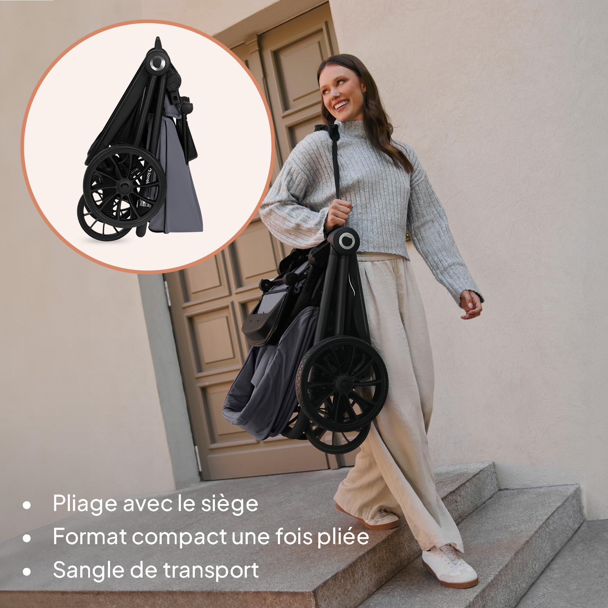 Lionelo Mika Plus Poussette légère tout-terrain pour enfant de 6 à 48 mois pesant jusqu'à 22 kg, siège plat réversible, XXL hydrofuge UPF50+, suspension avant et arrière, grand panier de courses