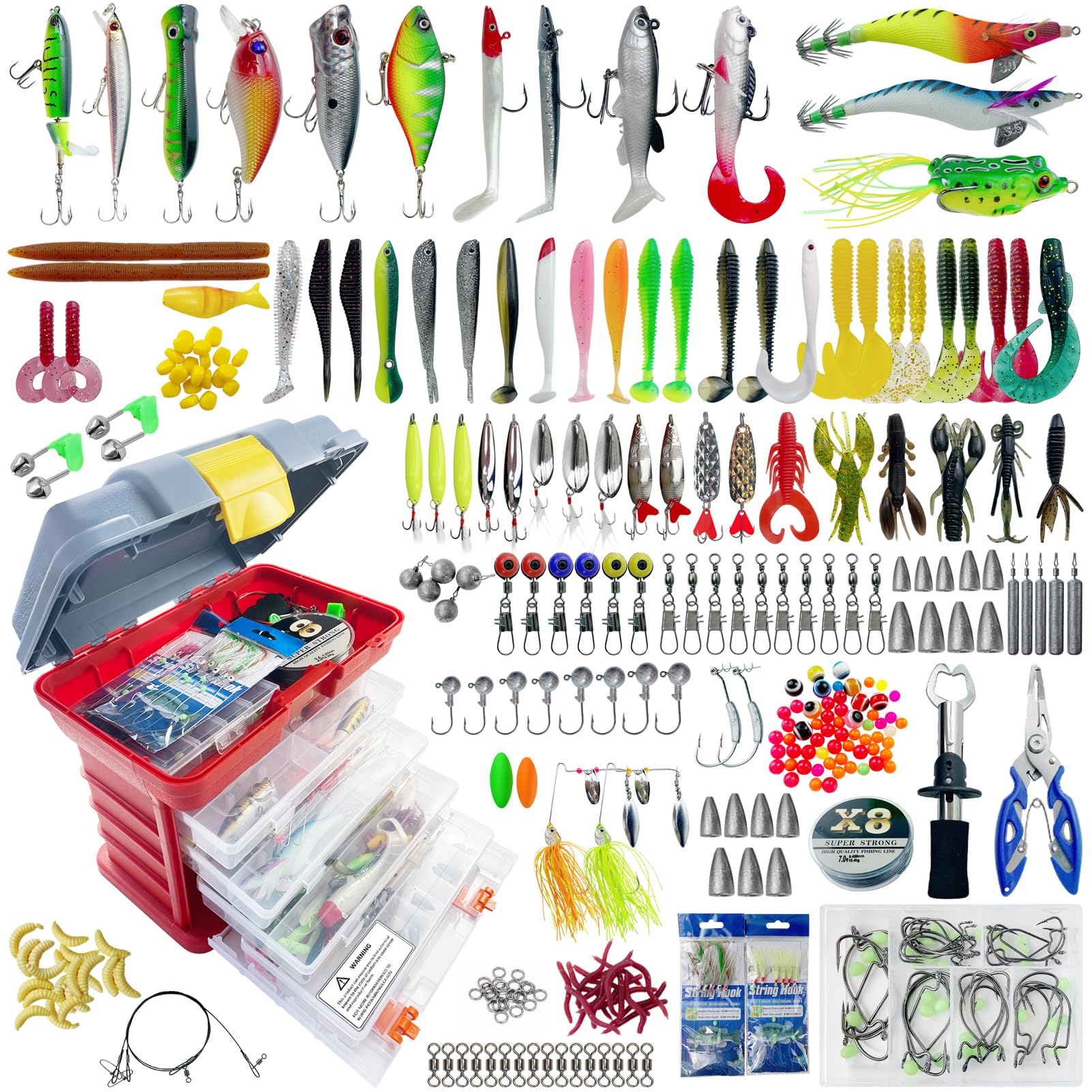 FREE FISHER 353pcs Fishing Lures Kit Tackle Box Included Soft Lures, Minnow, Crankbait, Spinnerbaits, Spoons, Sinker Weights, Swivels Snaps, Bait Rigs Fishing Lures for Freshwater Saltwater