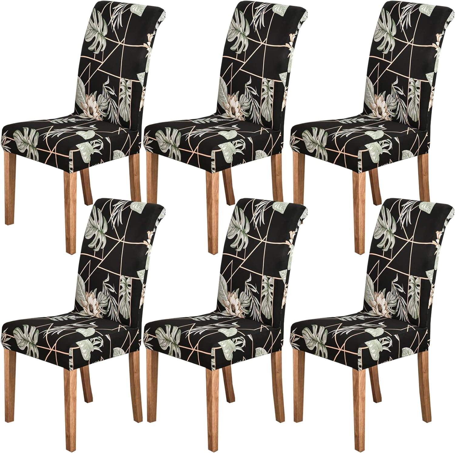 HZDHCLH Black Chair Covers for Dining Room 6 Pack,Stretch