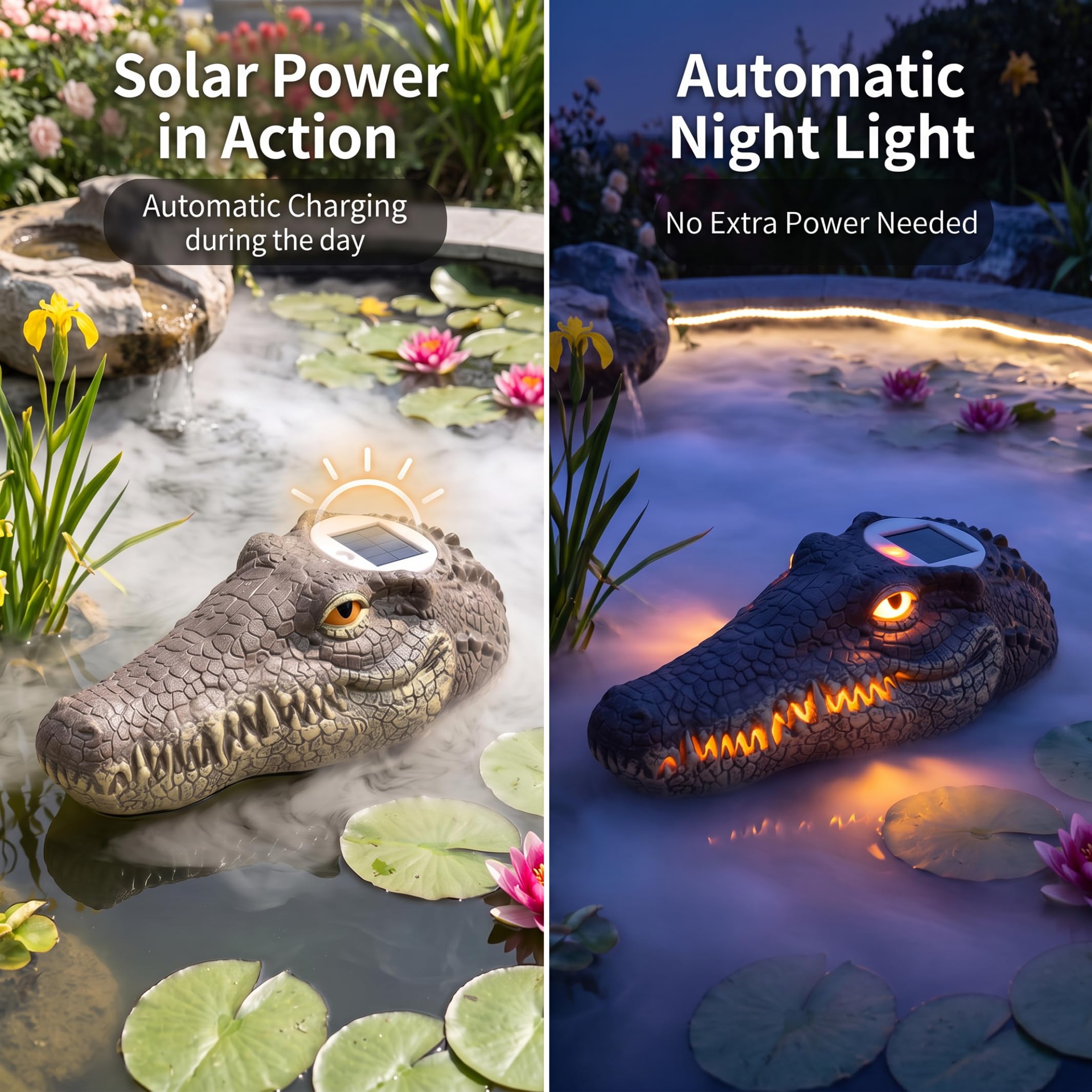 Testa di alligatore ad energia solare, luce per piscina galleggiante realistica