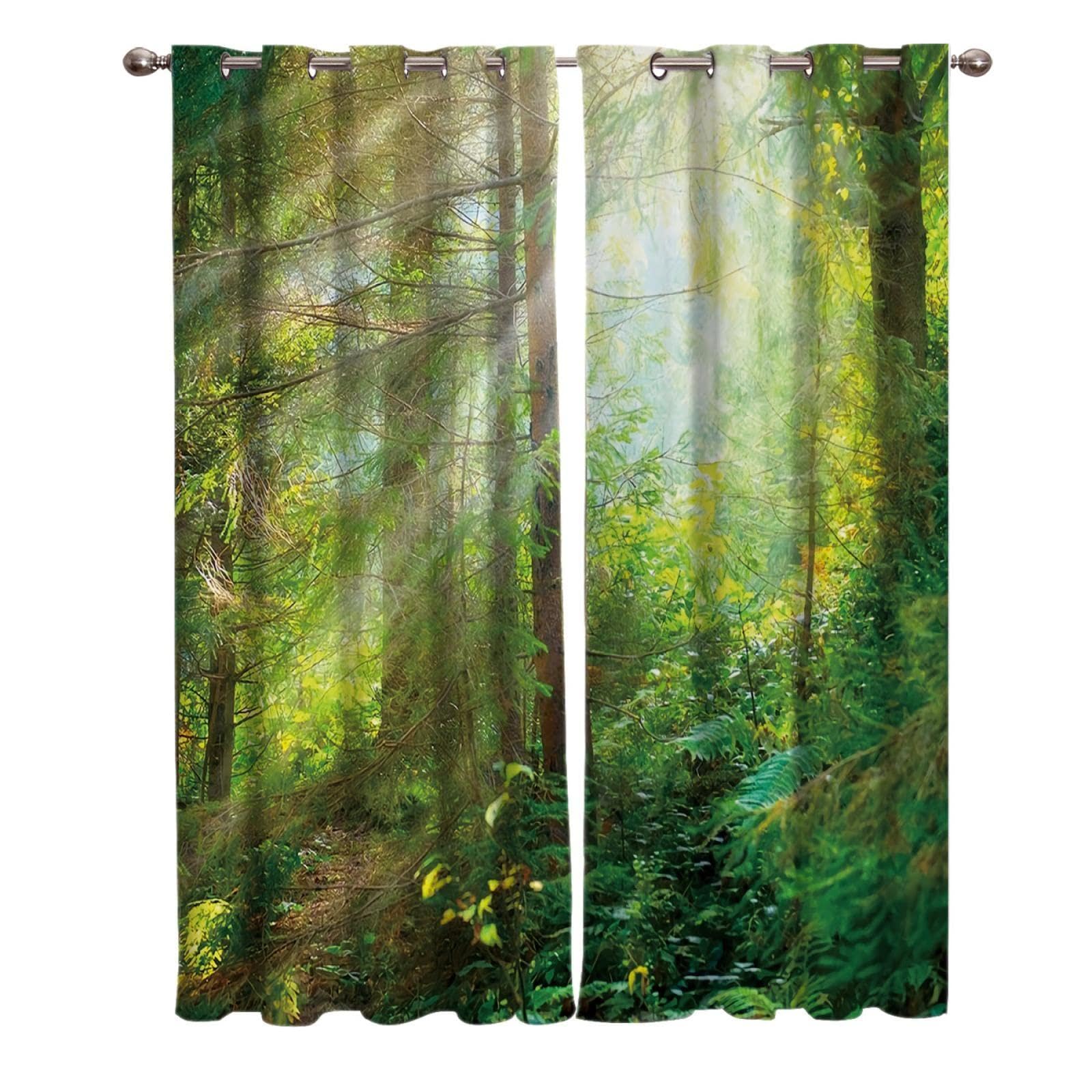 Foresta Verde Tenda Oscurante, Paesaggio Naturale Tende Per Finestre A 2 Pannelli, Tende Con Occhielli Termoisolanti Per Finestre Del Soggiorno Della Camera Da Letto 2 x 117.5L x 230A cm