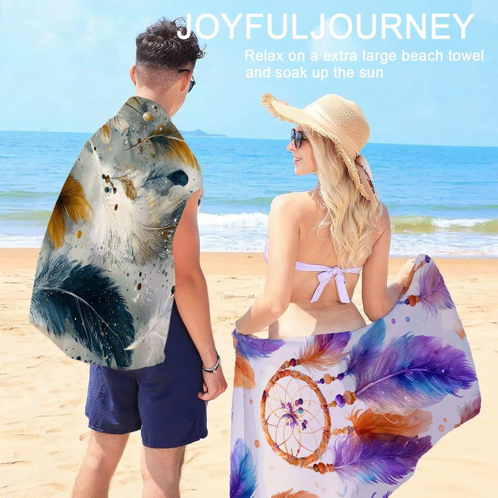 Ręcznik plażowy z mikrofibry 85 x 170 cm prześcieradło plażowe przeciw piaskowaniu pióro ręcznik plażowy XXL kolorowy ręcznik plażowy szybkoschnący, miękki ultrachłonny szybkoschnący do podróży, sauny