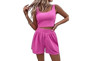 Women's 2 Piece Summer Ribbed Crop Tank Top and Shorts Tracksuits